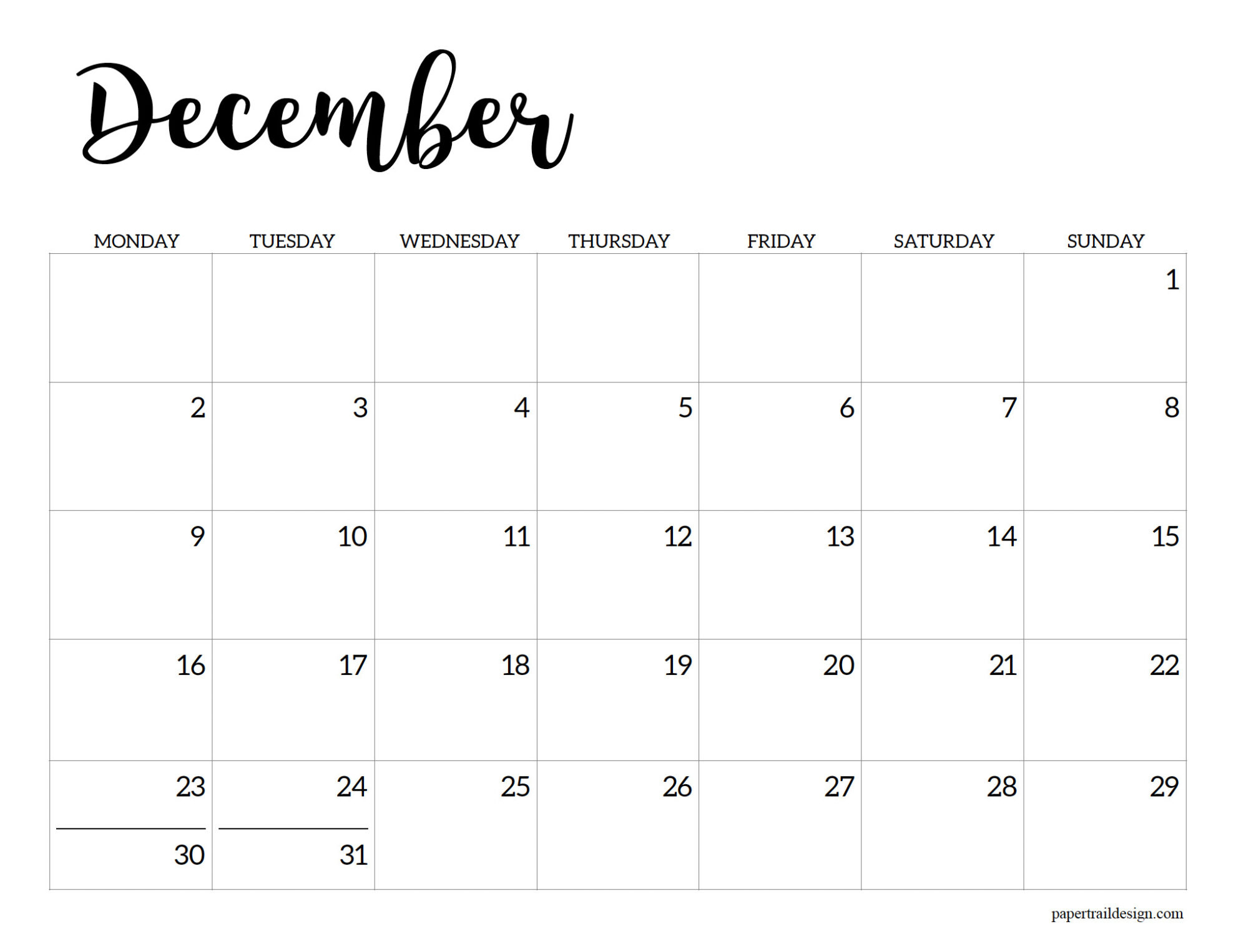 2024-2025 Printable School Calendar - Paper Trail Design with December 2024 and July 2025 Calendar Printable