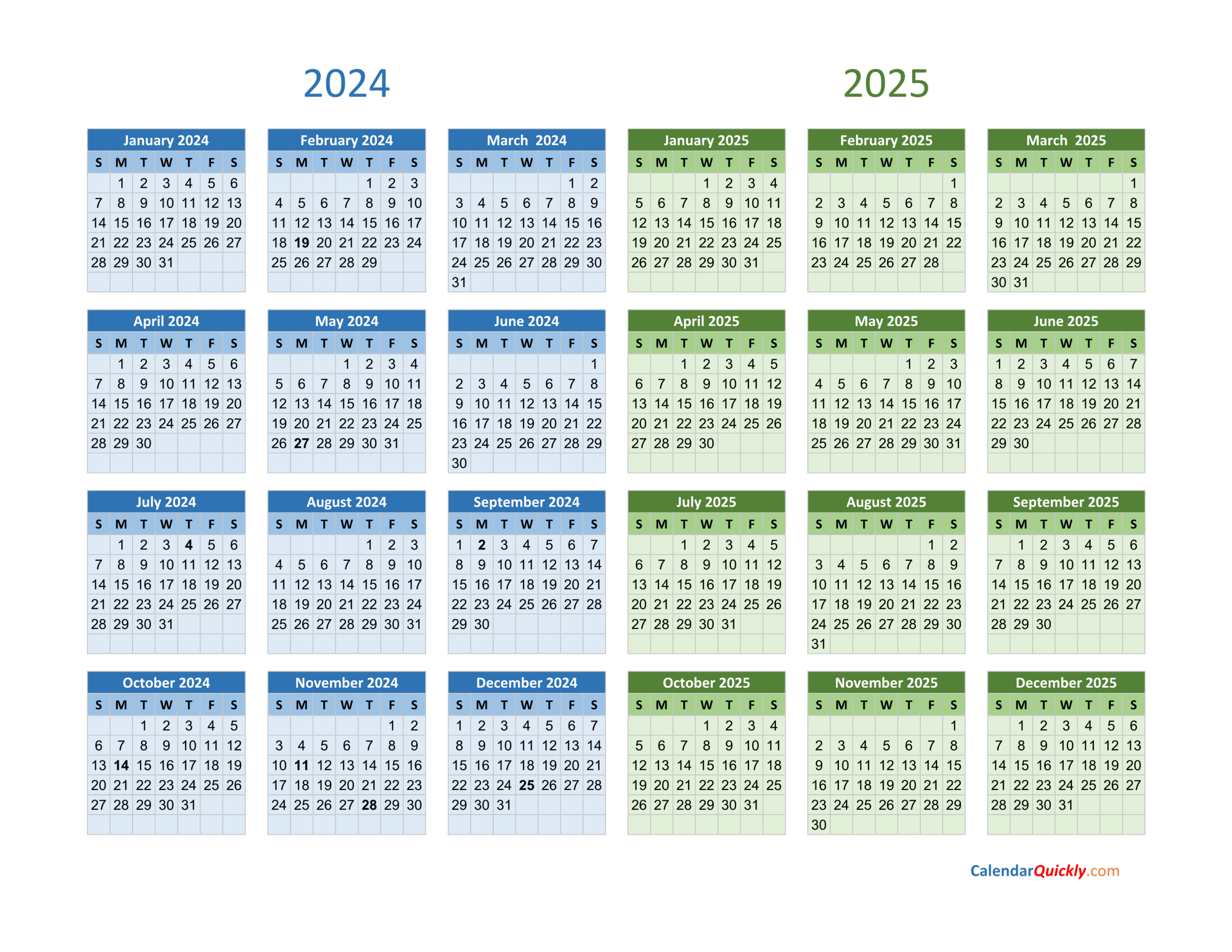 2024 And 2025 Calendar | Calendar Quickly in Printable 2024 And 2025 Calendar