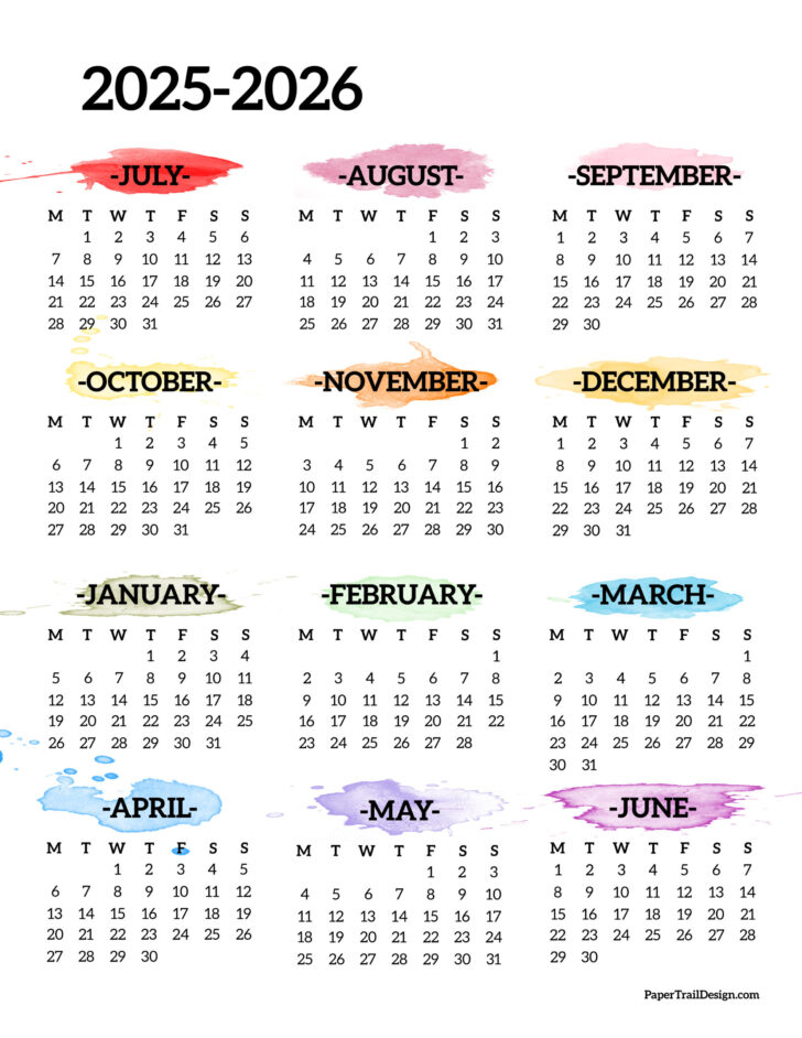 Printable Calendar August 2025 to June 2026