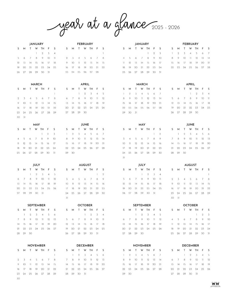 2025-2026 Two Year Calendars - 10 Free Cals | Printabulls pertaining to Free Printable Calendar 2025 and 2026