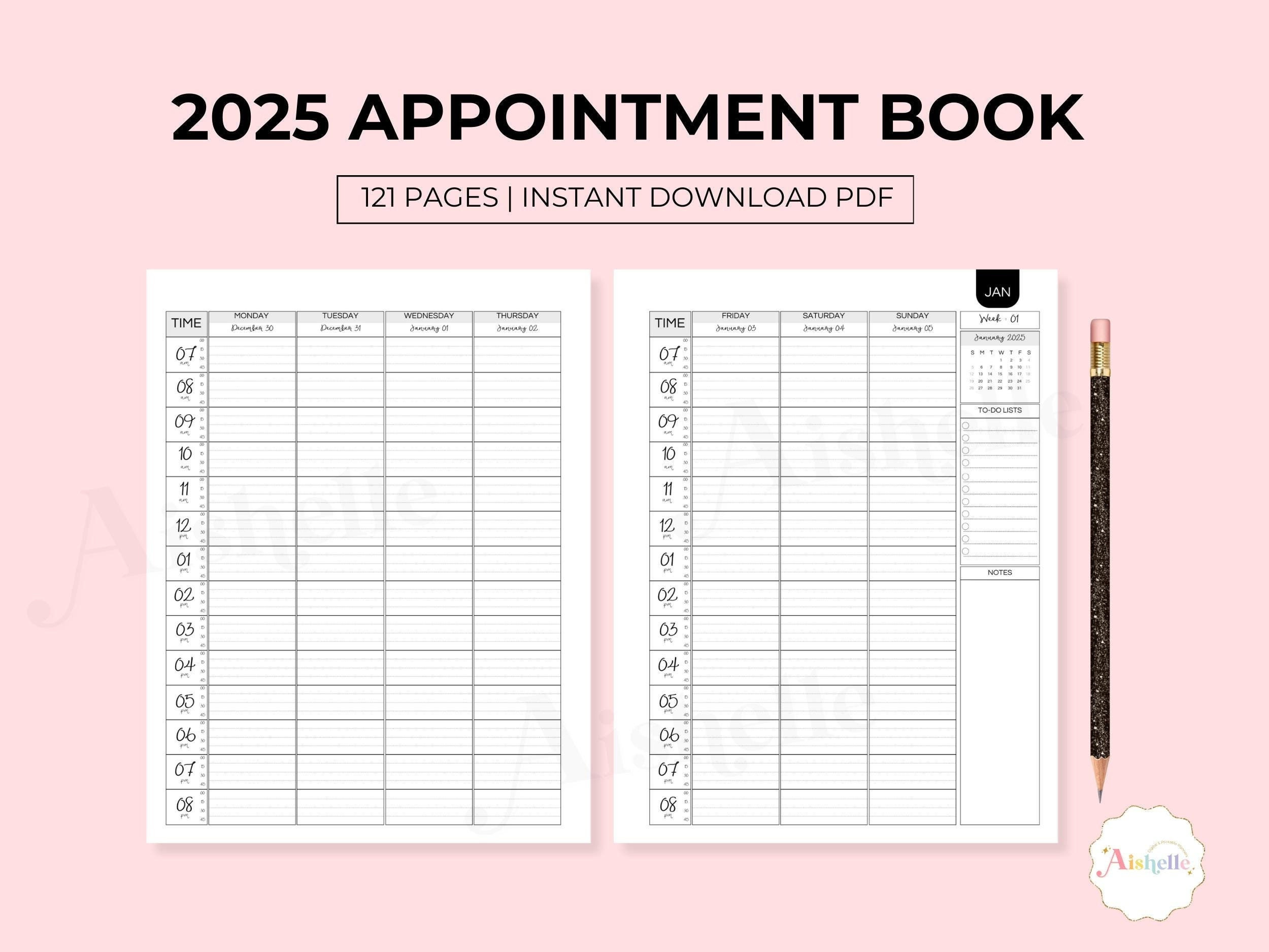 2025 Appointment Book, Printable Appointment Planner With 15 for Appointment Calendar 2025 Printable