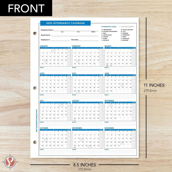 Attendance Calendar 2025 Printable