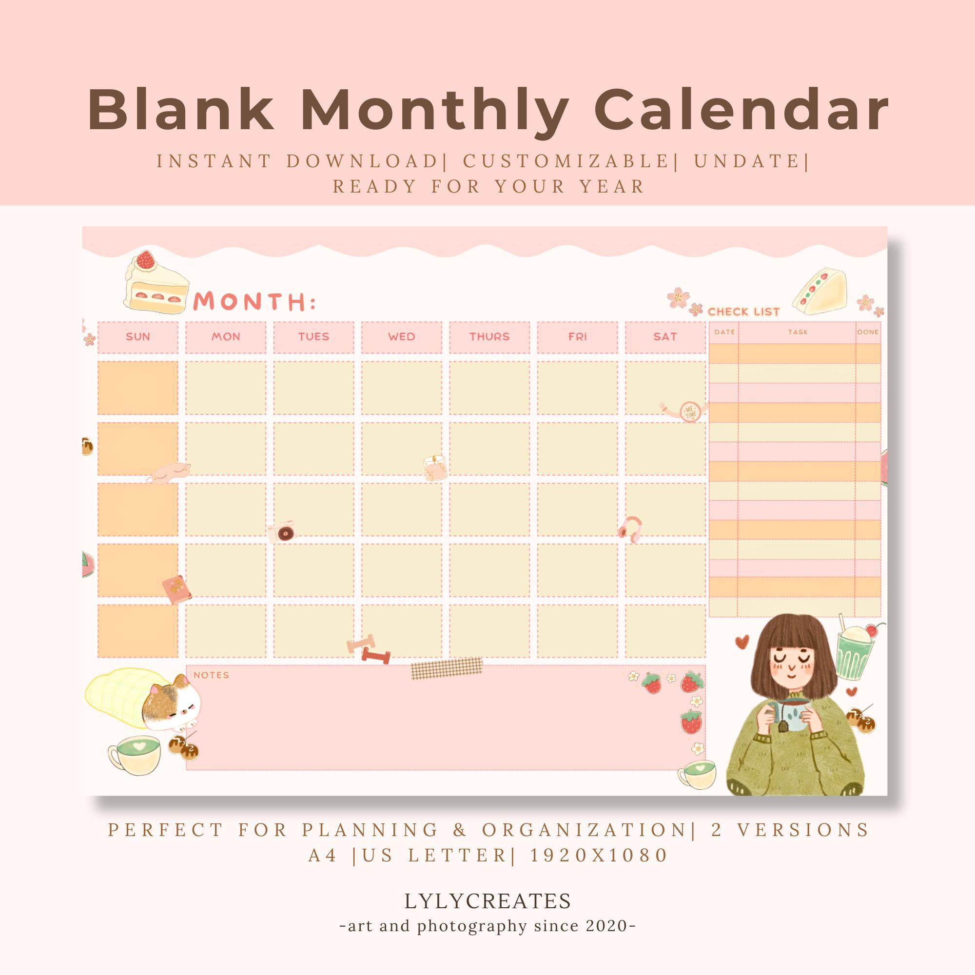 2025 Blank Calendar Printable, Customizable Undated Monthly pertaining to Printable Calendar 2025 Winzip