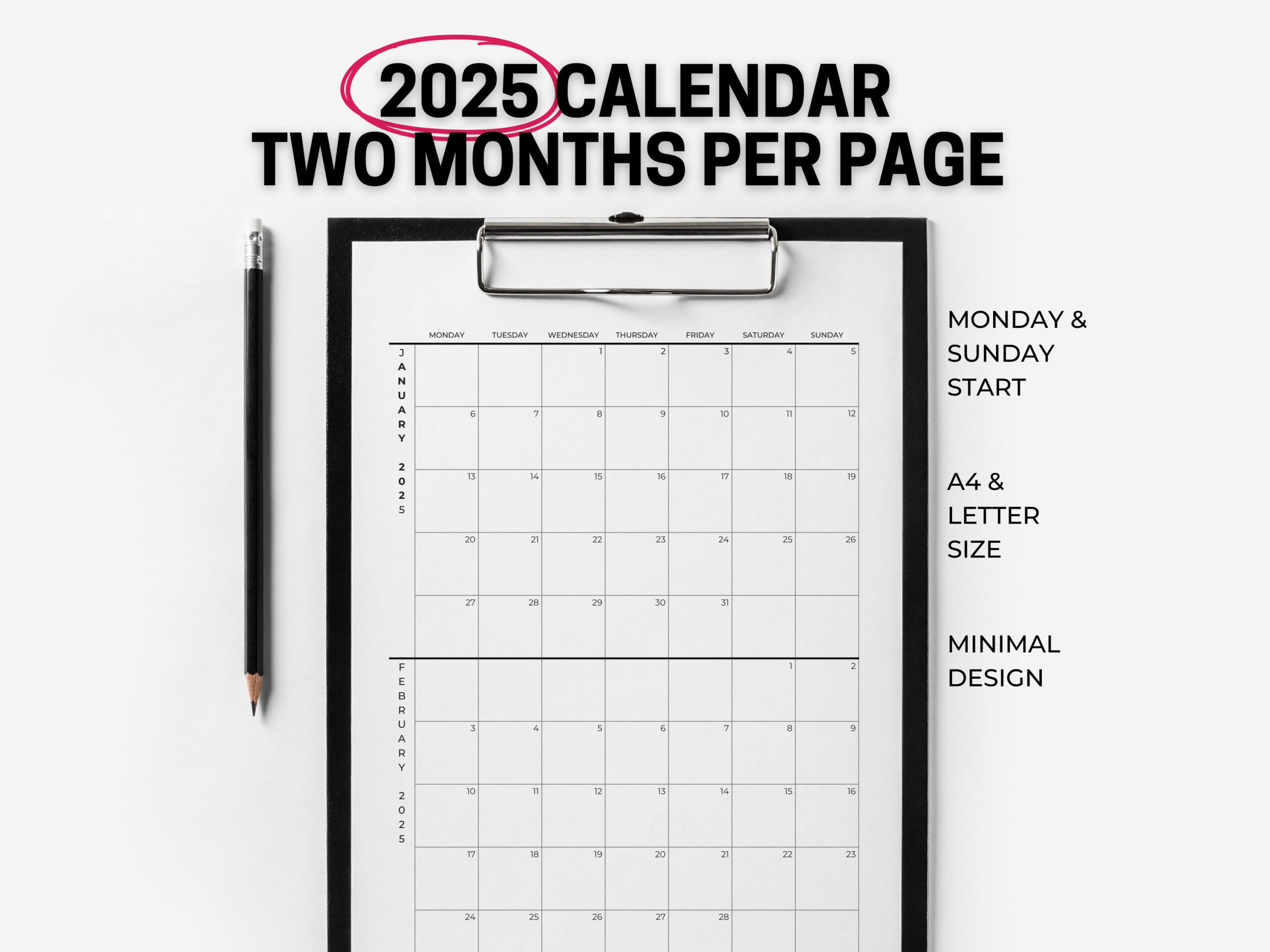 2025 Calendar | 2 Months Per Page | Minimalist Calendar inside Printable Calendar 2025 Two Months Per Page