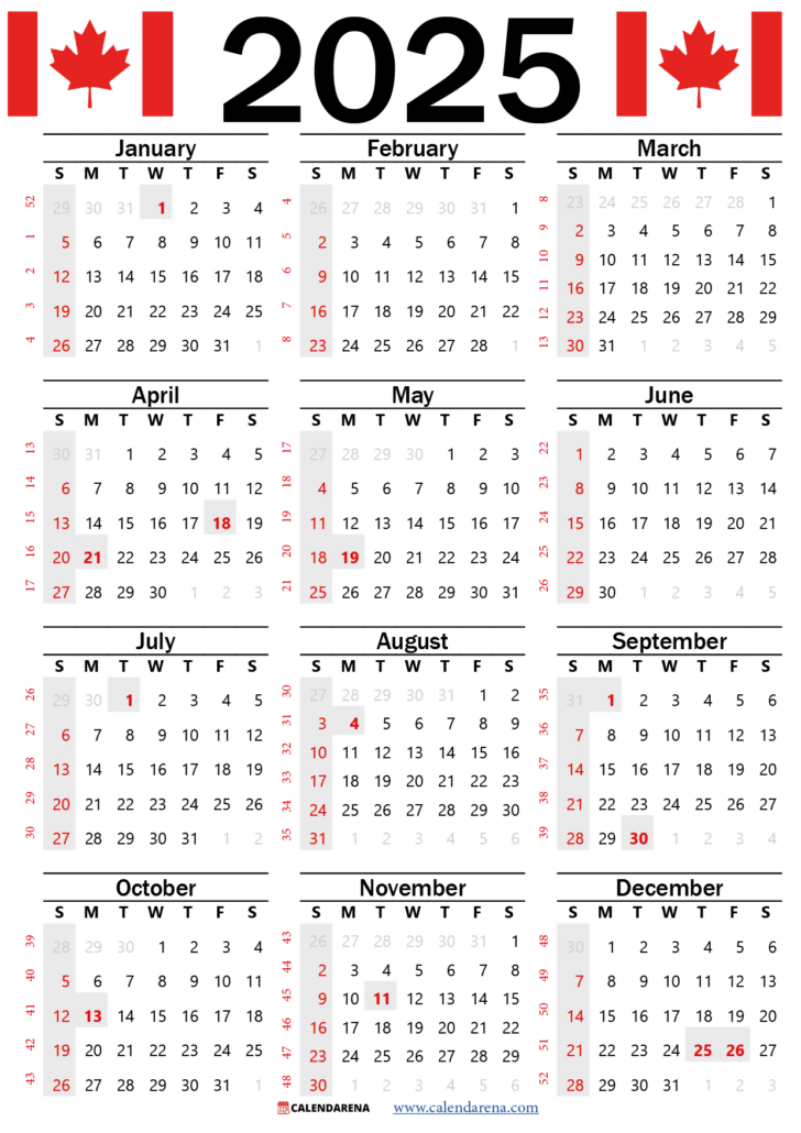 2025 Canadian Calendar Printable