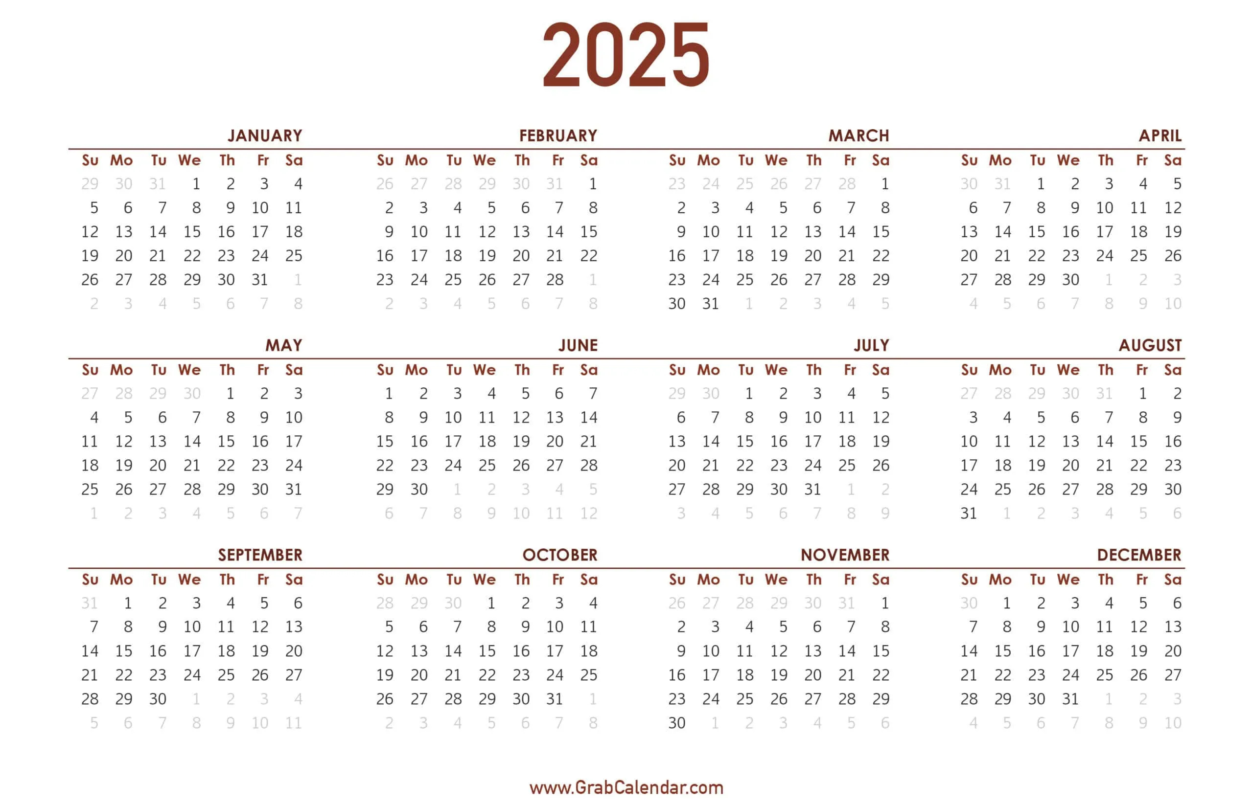2025 Calendar - Grab Calendar within 8 1/2 X 11 Printable 2025 Calendar