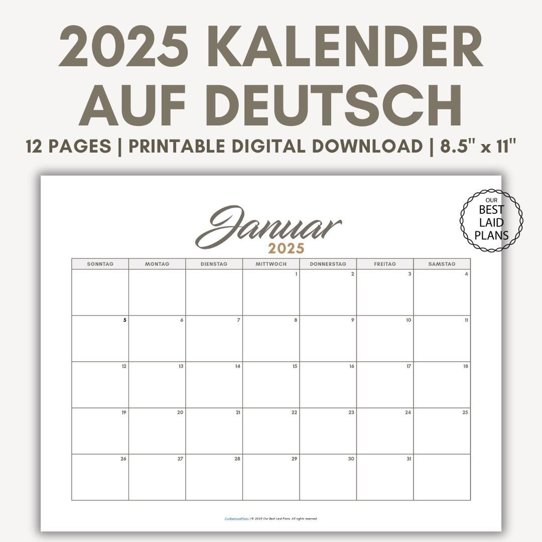 2025 Calendar In German, Monthly German Calendar For 2025 throughout 5X7 Printable Calendar 2025