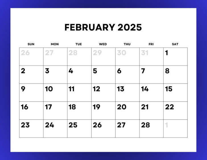 Printable Calendar 2025 Large Numbers