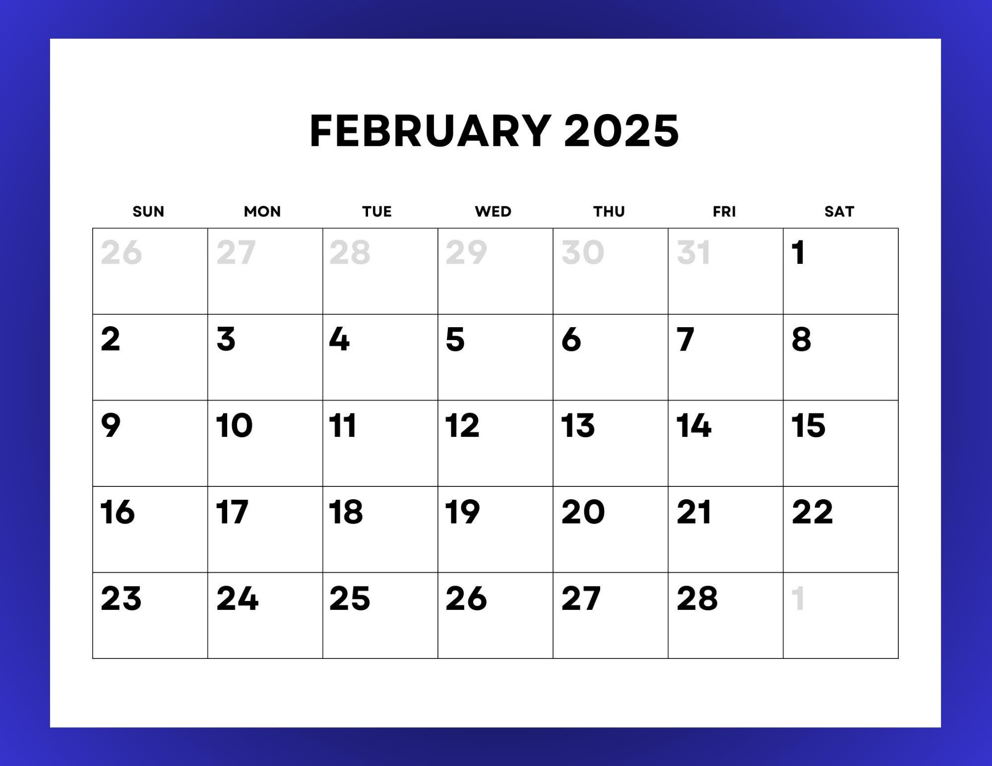 2025 Calendar Monthly Printable With Large Numbers - Etsy with Printable Calendar 2025 Large Numbers