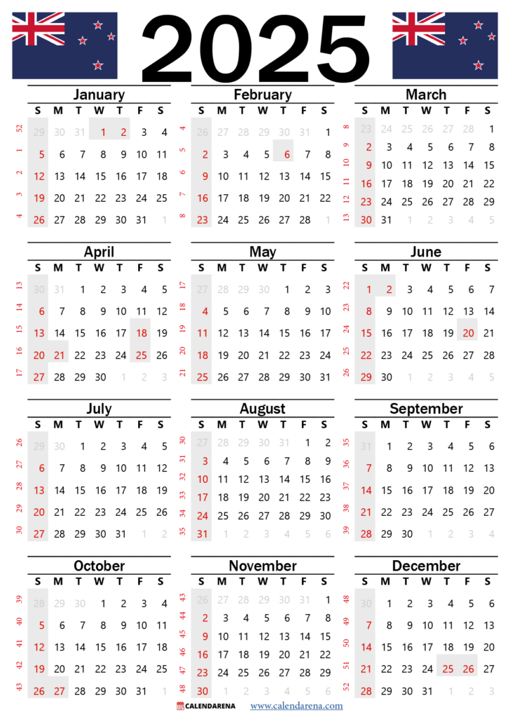 Printable Calendar 2025 New Zealand