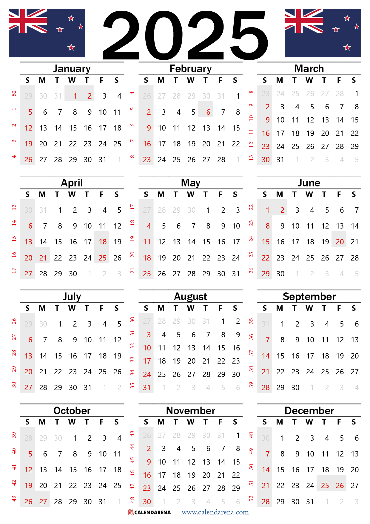2025 Calendar Nz With Holidays And Festivals with regard to 2025 New Zealand Calendar Printable