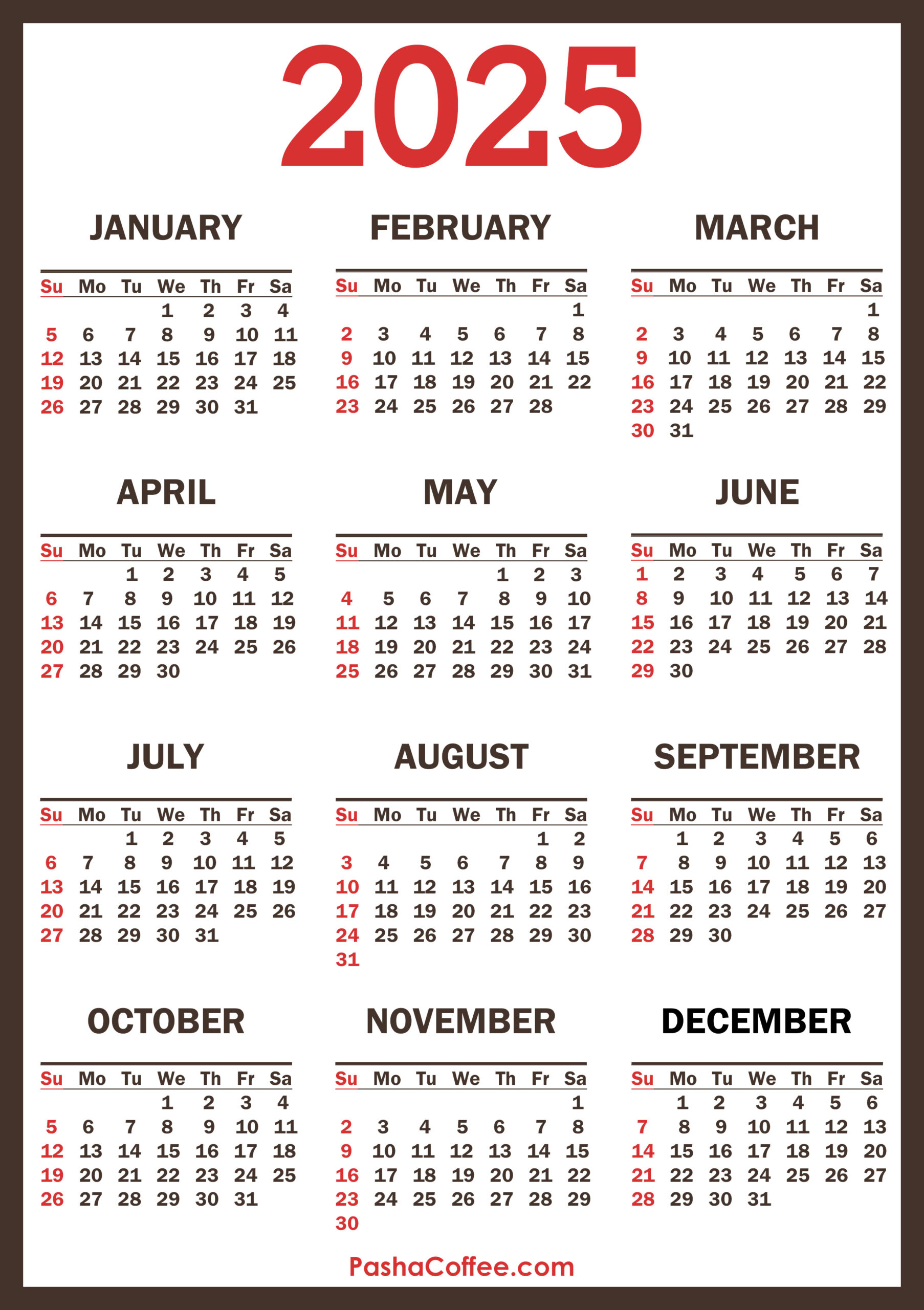 2025 Calendar, Printable Free, Vertical – Pashacoffee for Printable Calendar 2025 Sri Lanka