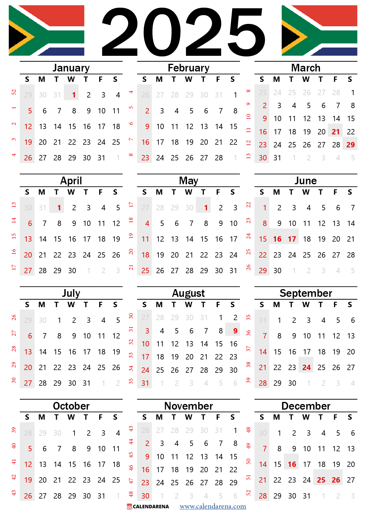 2025 Calendar South Africa With Holidays Printable throughout Free Printable Calendar 2025 South Africa With Public Holidays