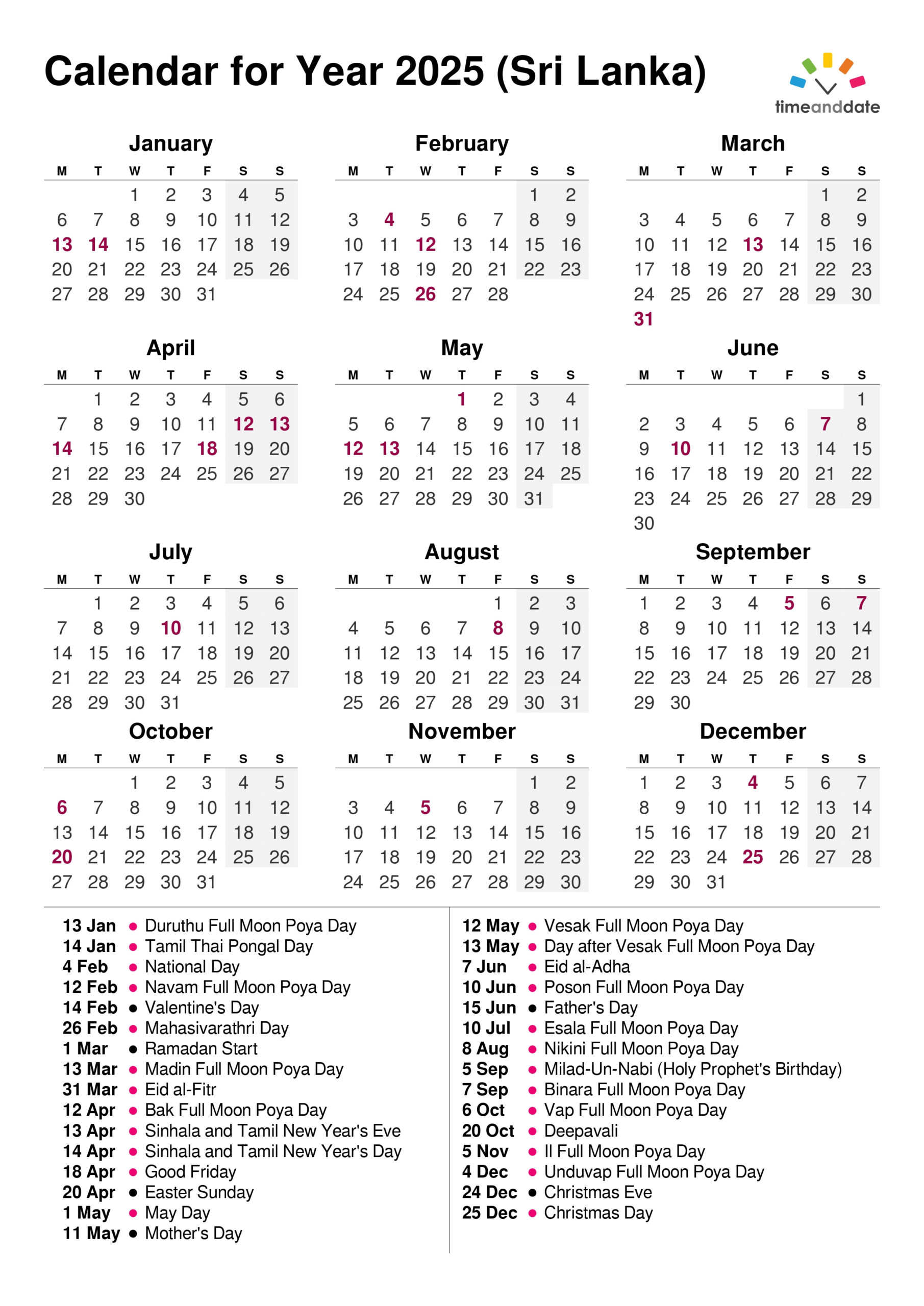 2025 Calendar Sri Lanka Printable Pdf | Sinhala Tamil English for Printable Calendar 2025 Sri Lanka