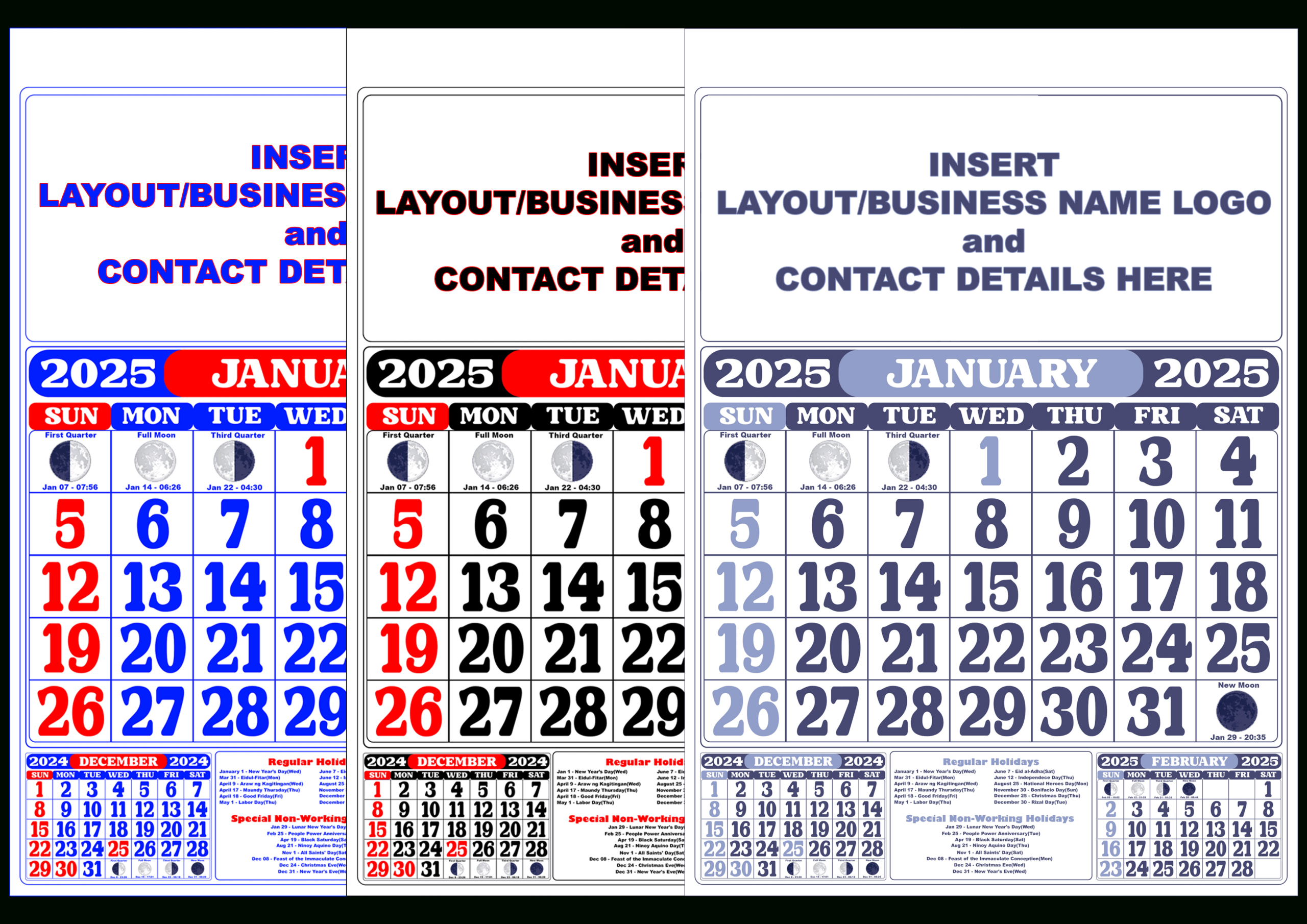 2025 Calendar Template With Moon Phasing And Holidays for Printable Calendar 2025 with Moon