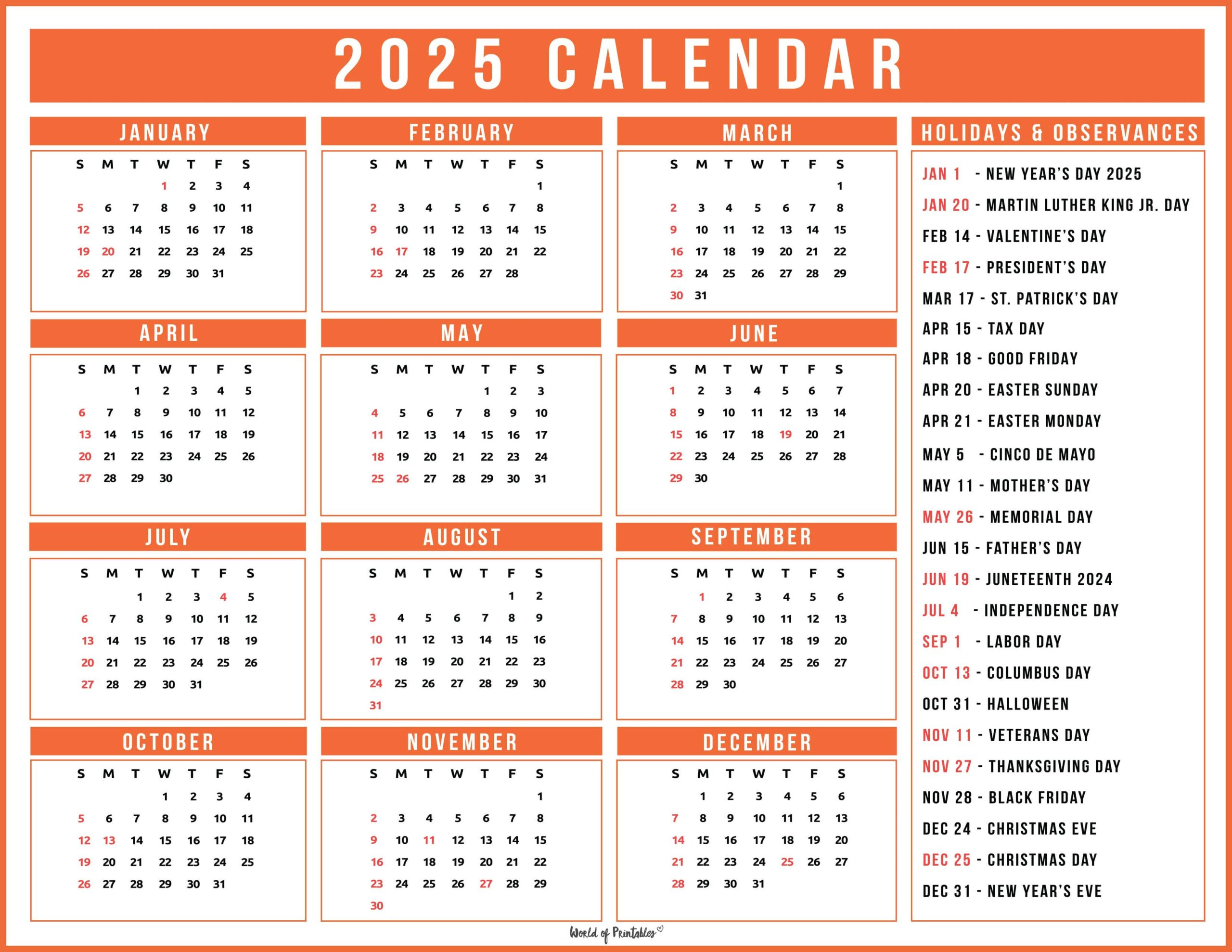 2025 Calendar With Holidays - Free Printables In 28 Unique Styles inside Printable Calendar 2025 with Holidays Philippines