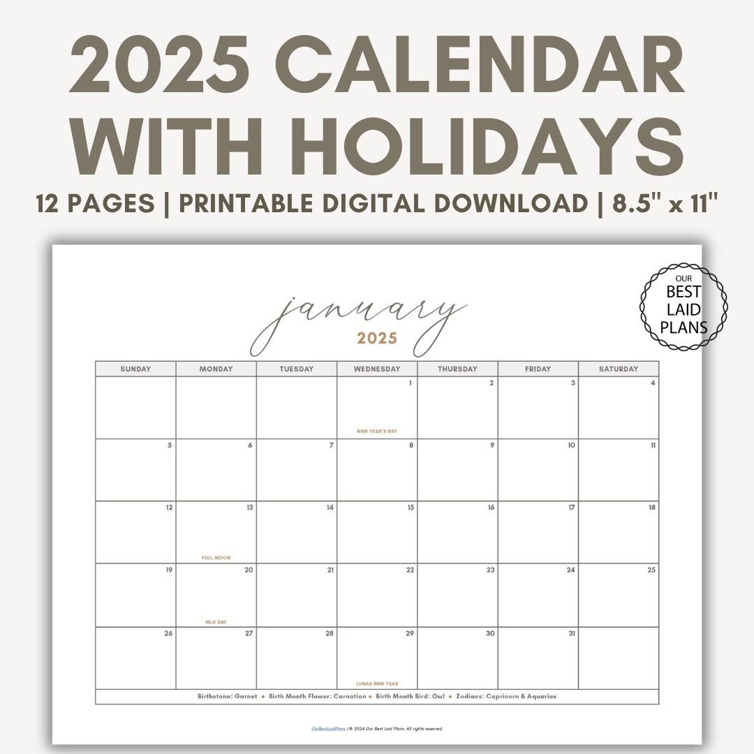 2025 Calendar With Holidays Printable 2025 Calendar With Holidays intended for Free Printable Calendar 2025 5x7