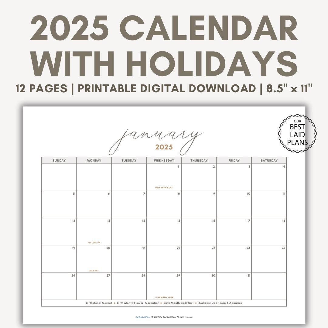 2025 Calendar With Holidays Printable 2025 Calendar With Holidays intended for Printable Calendar 2025 5x7