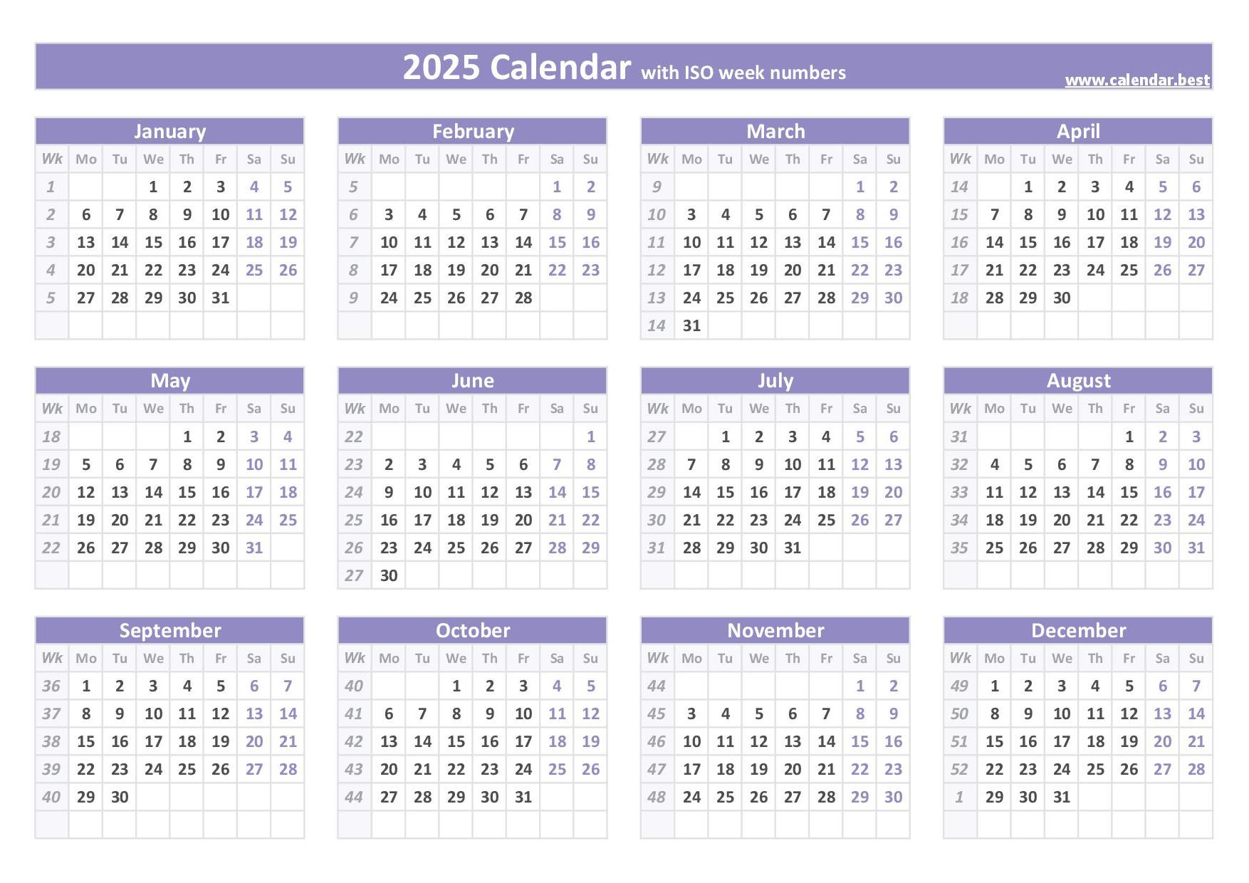 2025 Calendar With Week Numbers (Us And Iso Week Numbers) inside Free Printable Calendar 2025 with Week Numbers