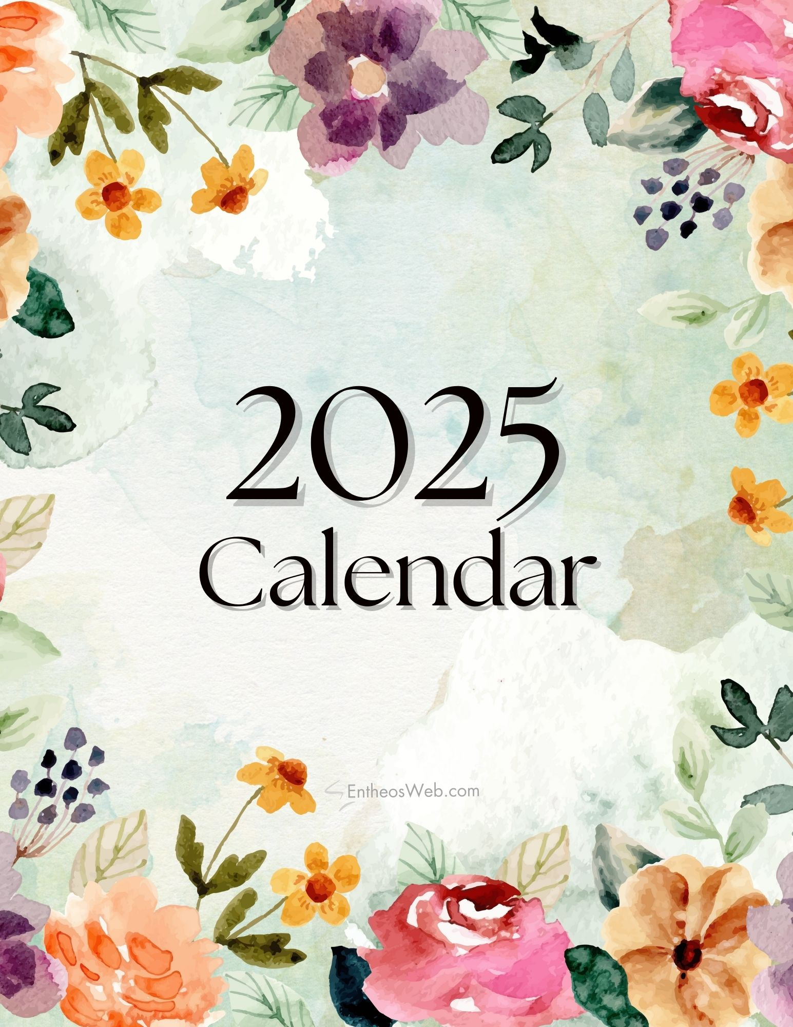 2025 Floral Monthly Calendar Free Pdf Printable | Entheosweb regarding Printable Calendar 2025 With Flowers