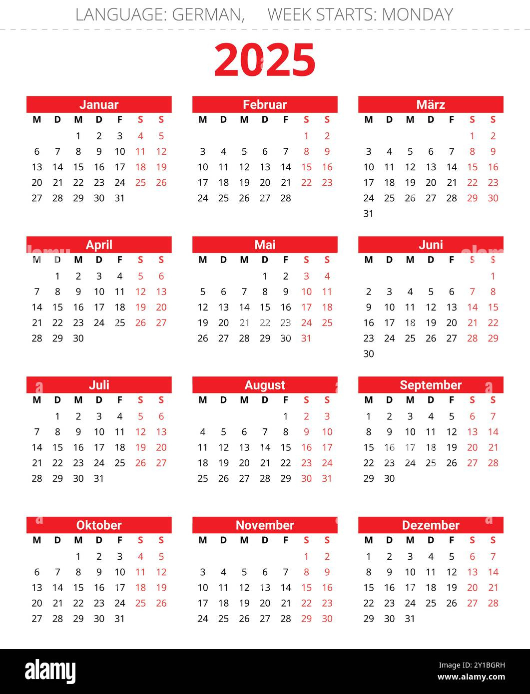 2025 German Calendar Cut Out Stock Images &amp;amp; Pictures - Alamy inside Printable Calendar 2025 Germany