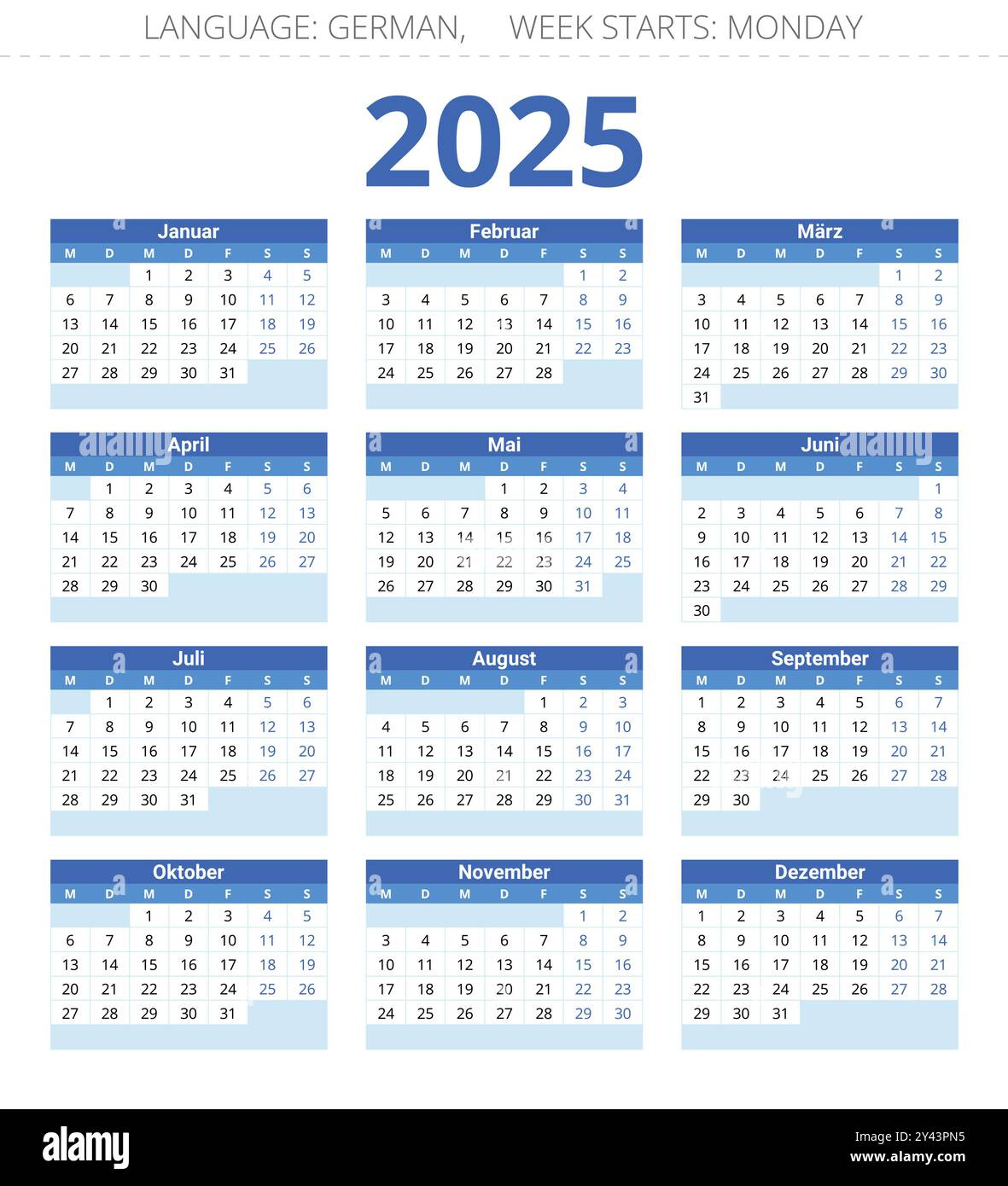 2025 German Calendar Stock Vector Images - Alamy with Printable Calendar 2025 Germany