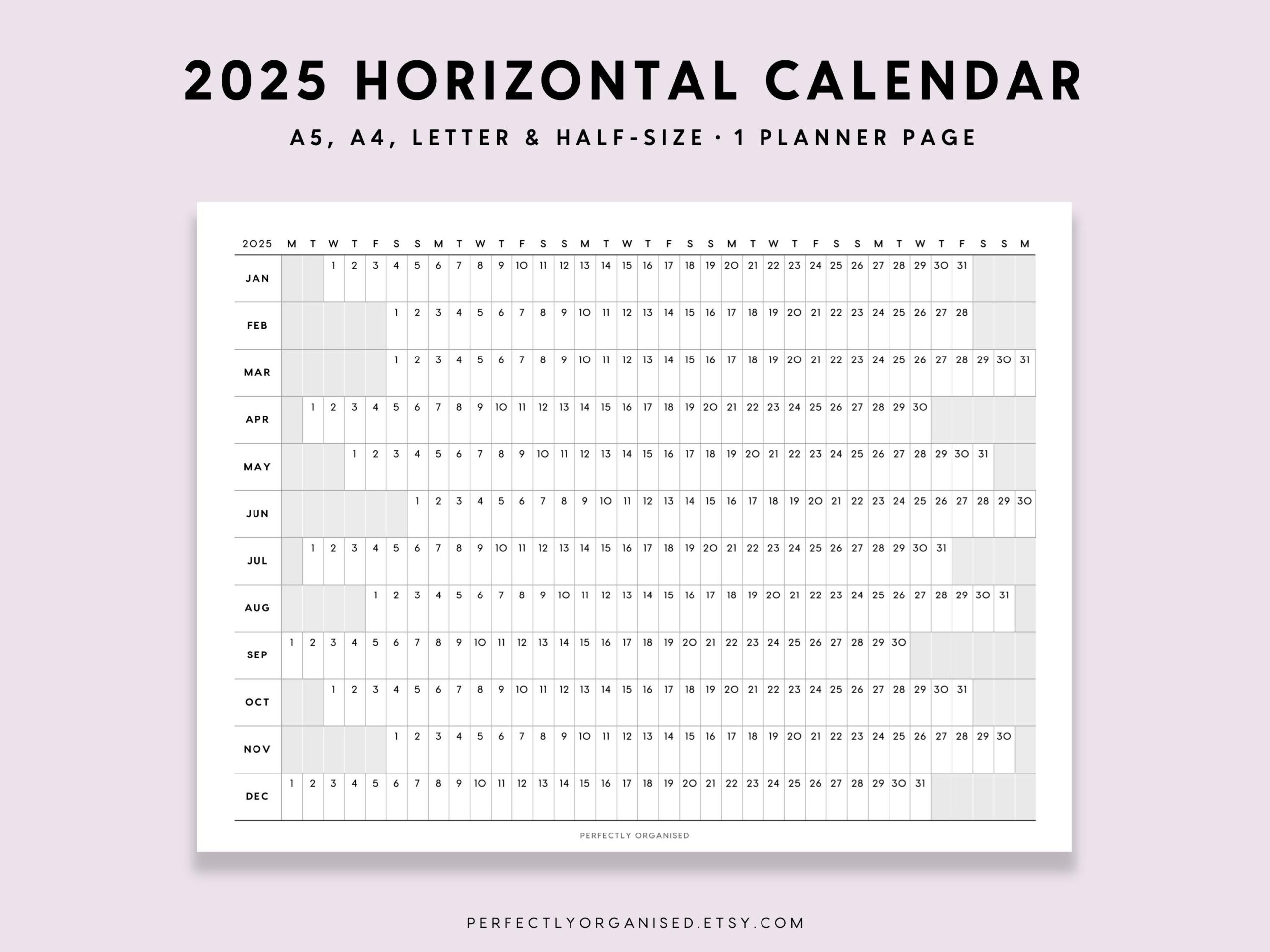 2025 Horizontal Calendar | 2025 Foldout Planner, 2025 Folding in 2025 Horizontal Calendar Printable