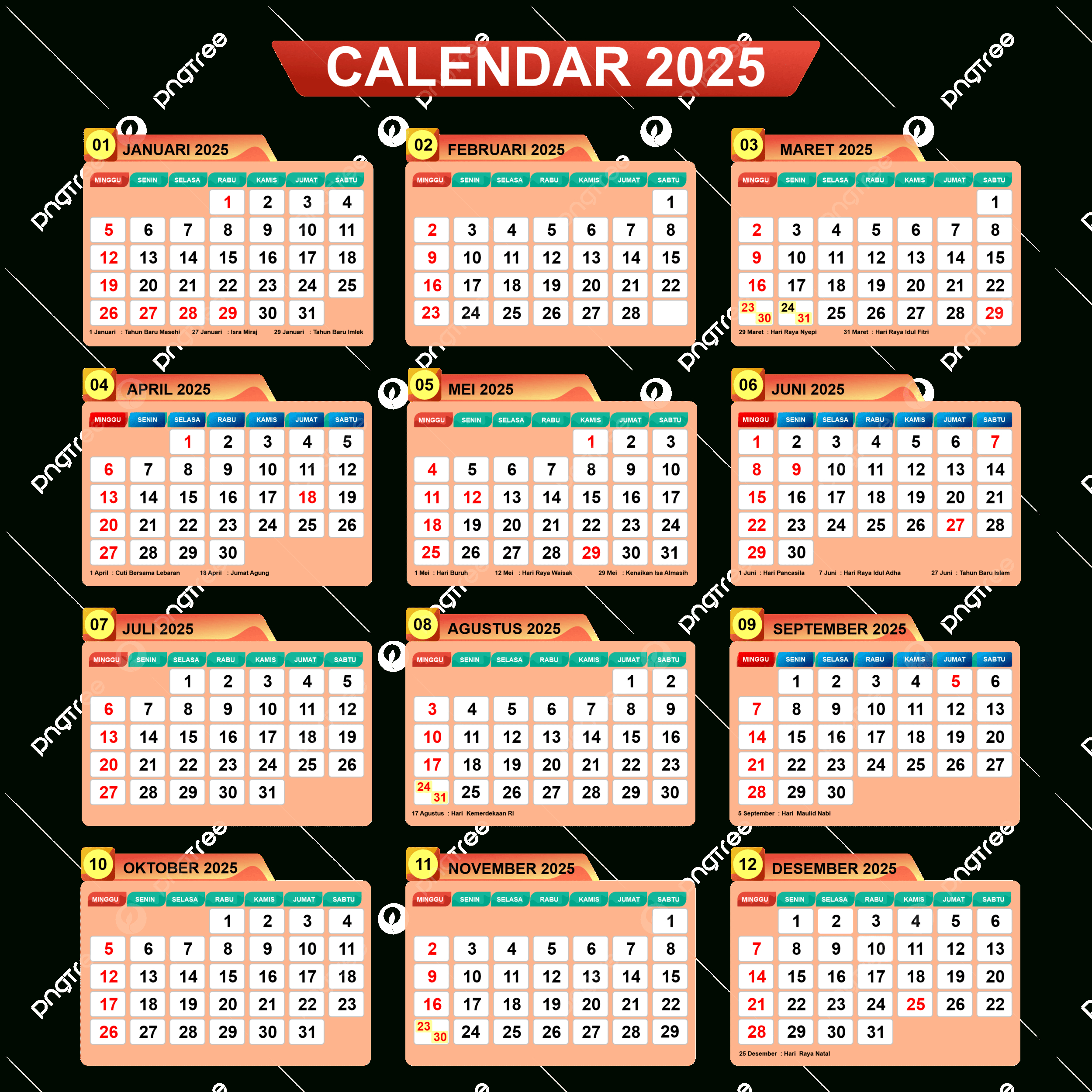 2025 Indonesia New Calendar With Holiday Vector Template Download throughout Printable Calendar 2025 With Holidays Indonesia