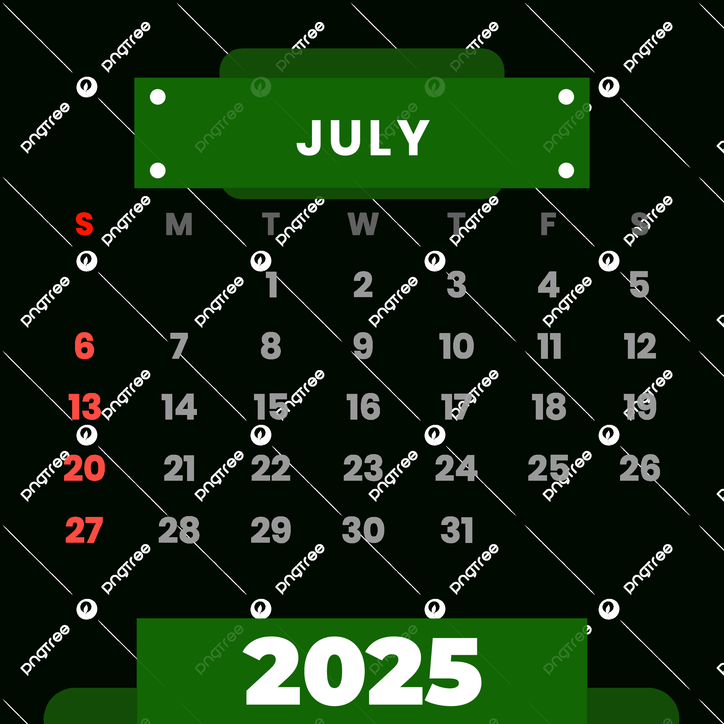 2025 July Vector Clipart Monthly Green Calendar, 2025 Calendar regarding July 2025 Green Calendar