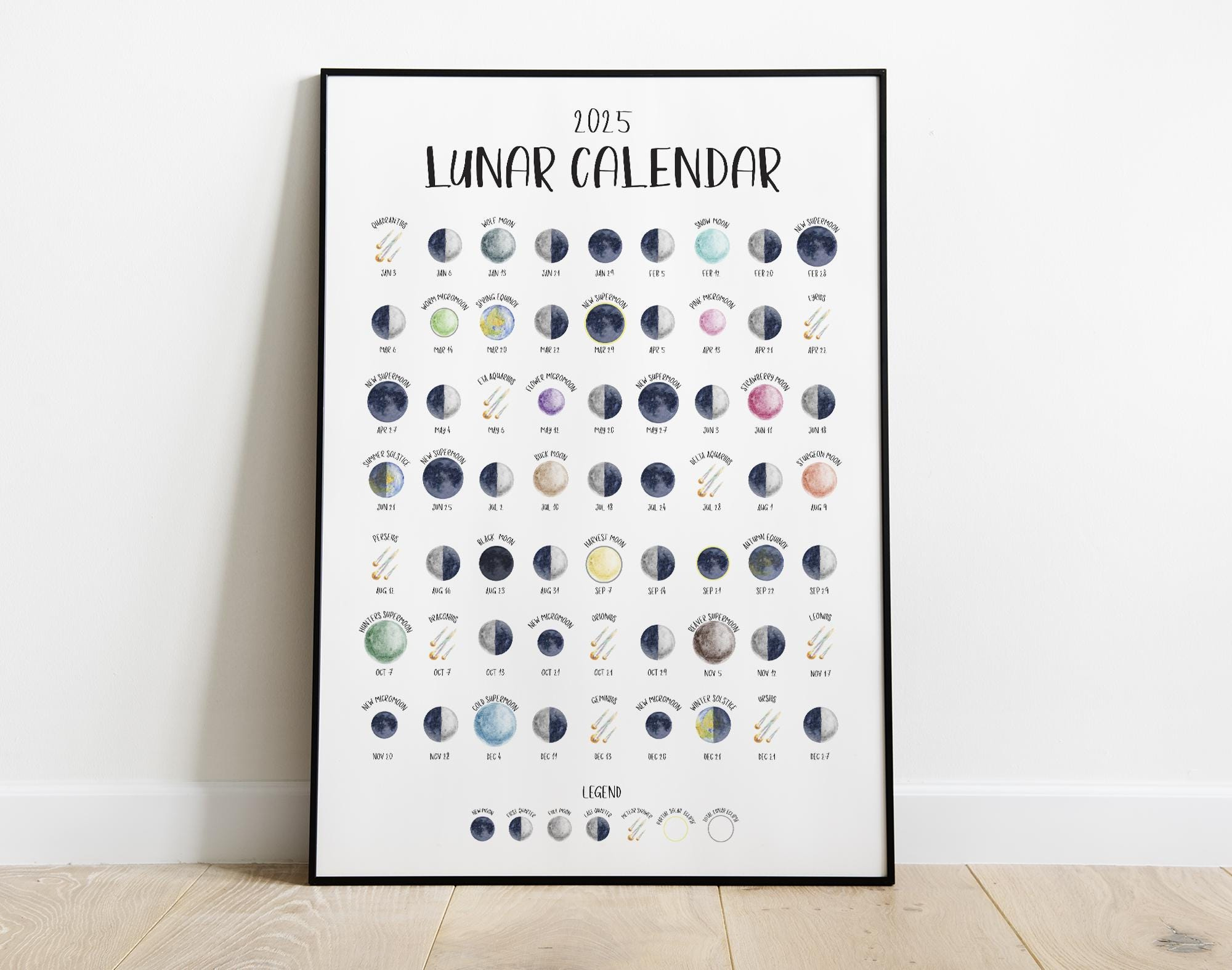 2025 Lunar Calendar Print | Northern Hemisphere | Illustrated Moon throughout 2025 Full Moon Calendar Printable