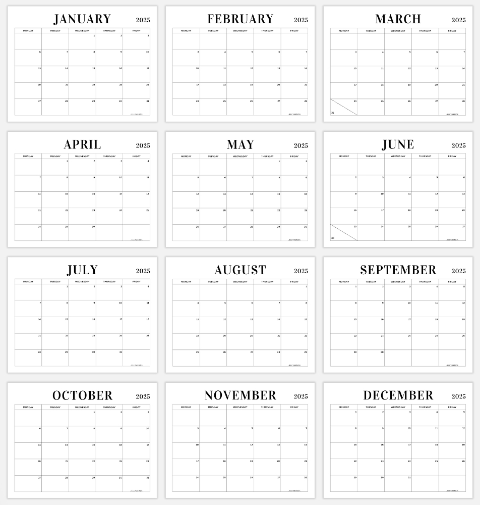 2025 Monday To Friday Calendar Printables (Cute &amp;amp; Free!) - Jellymemos inside Printable Calendar 2025 Monday To Friday