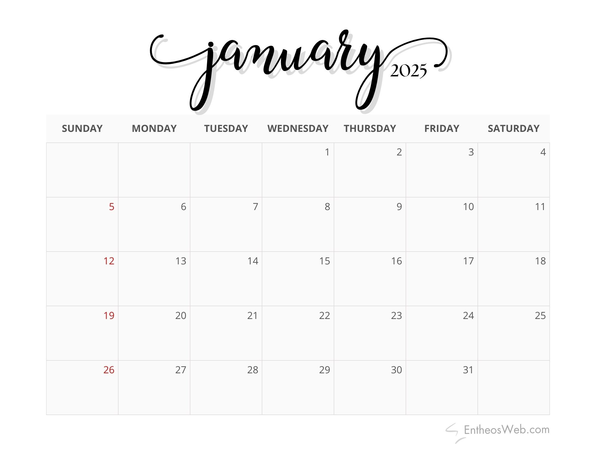 2025 Monthly Calendar – Black And White | Entheosweb throughout Printable Calendar 2025 Black And White