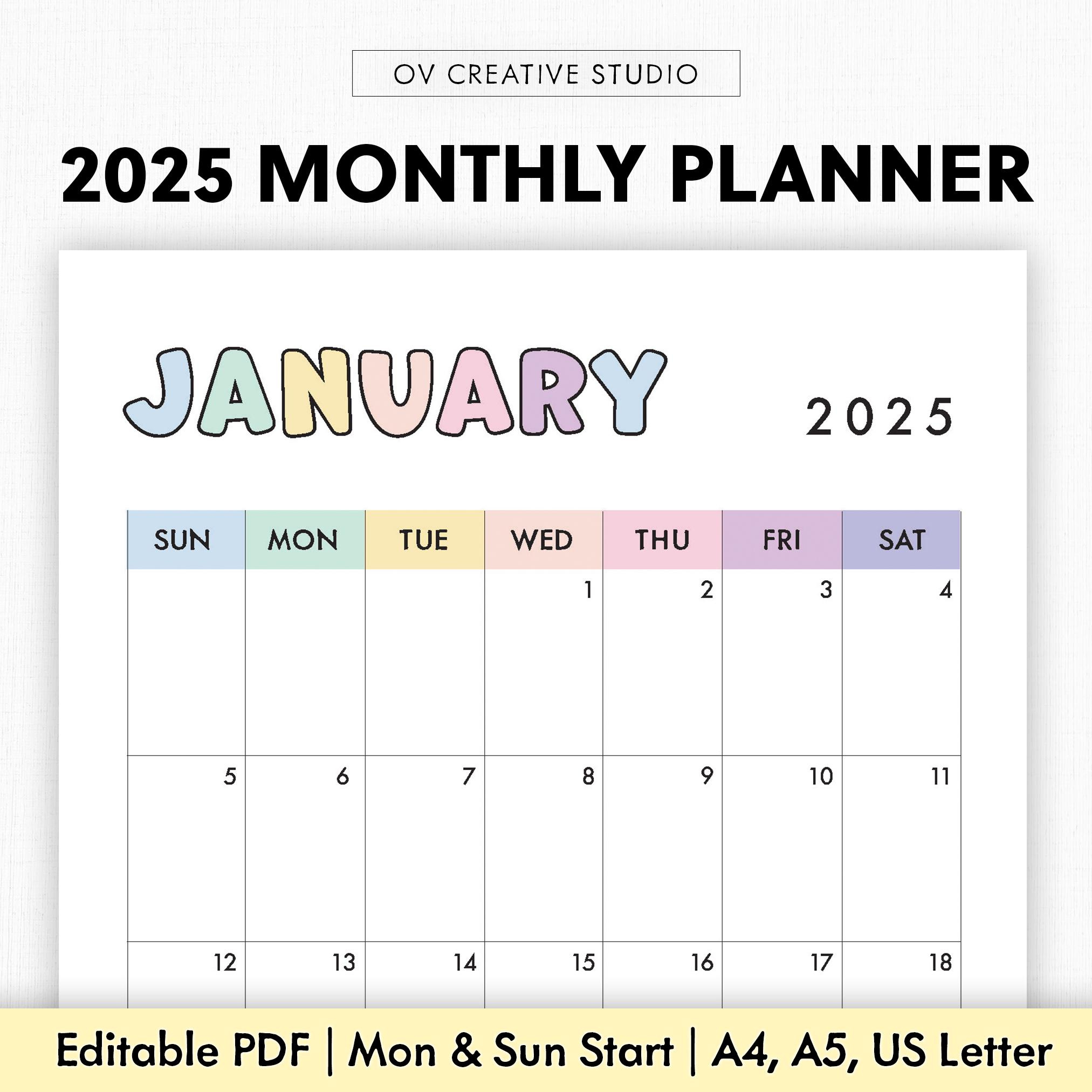 2025 Monthly Calendar | Printable, Fillable | Dated Monthly for Printable Calendar 2025 Winzip