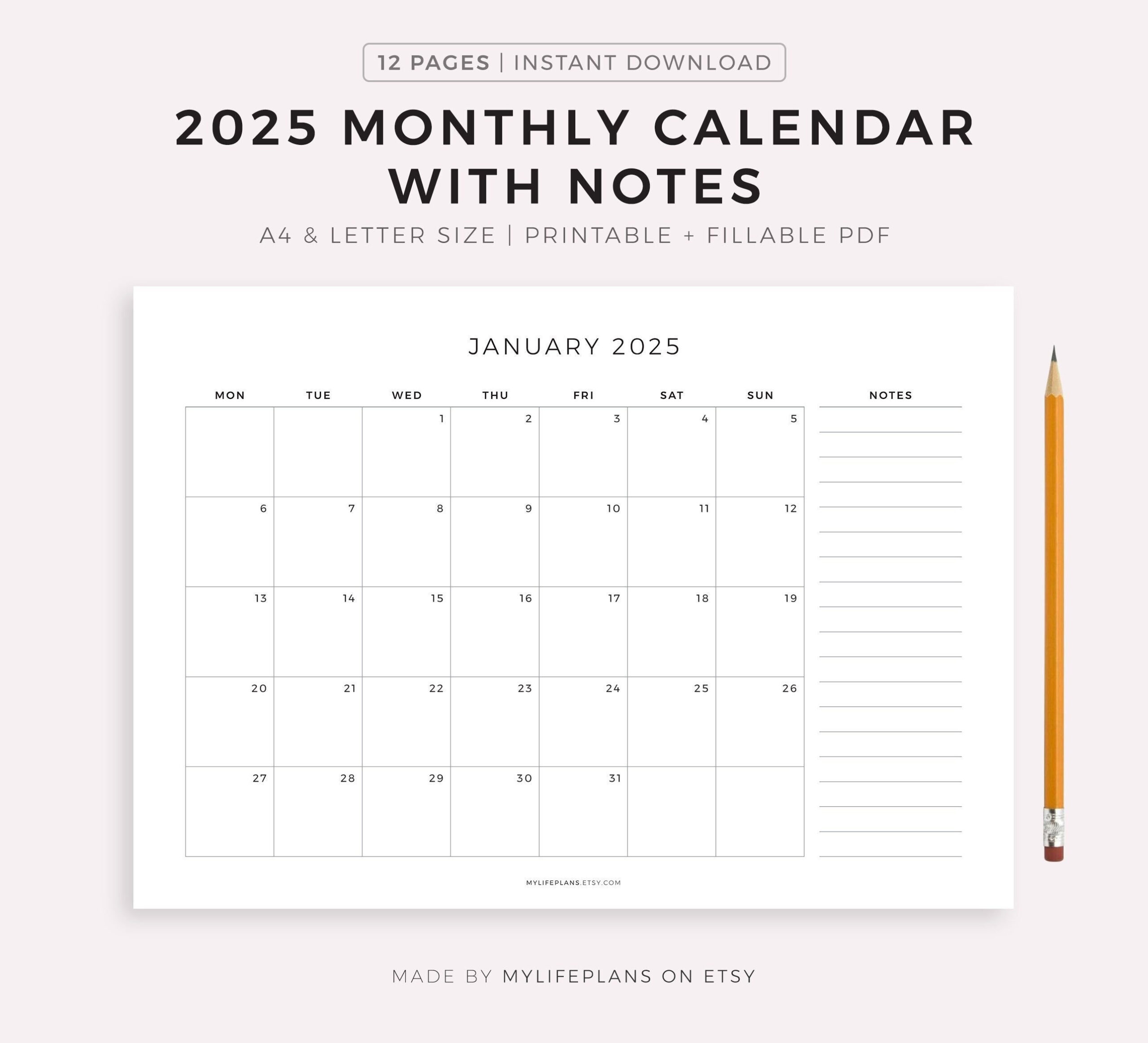 2025 Monthly Calendar With Notes, Landscape, Printable Calendar within Printable Calendar 2025 with Notes Section