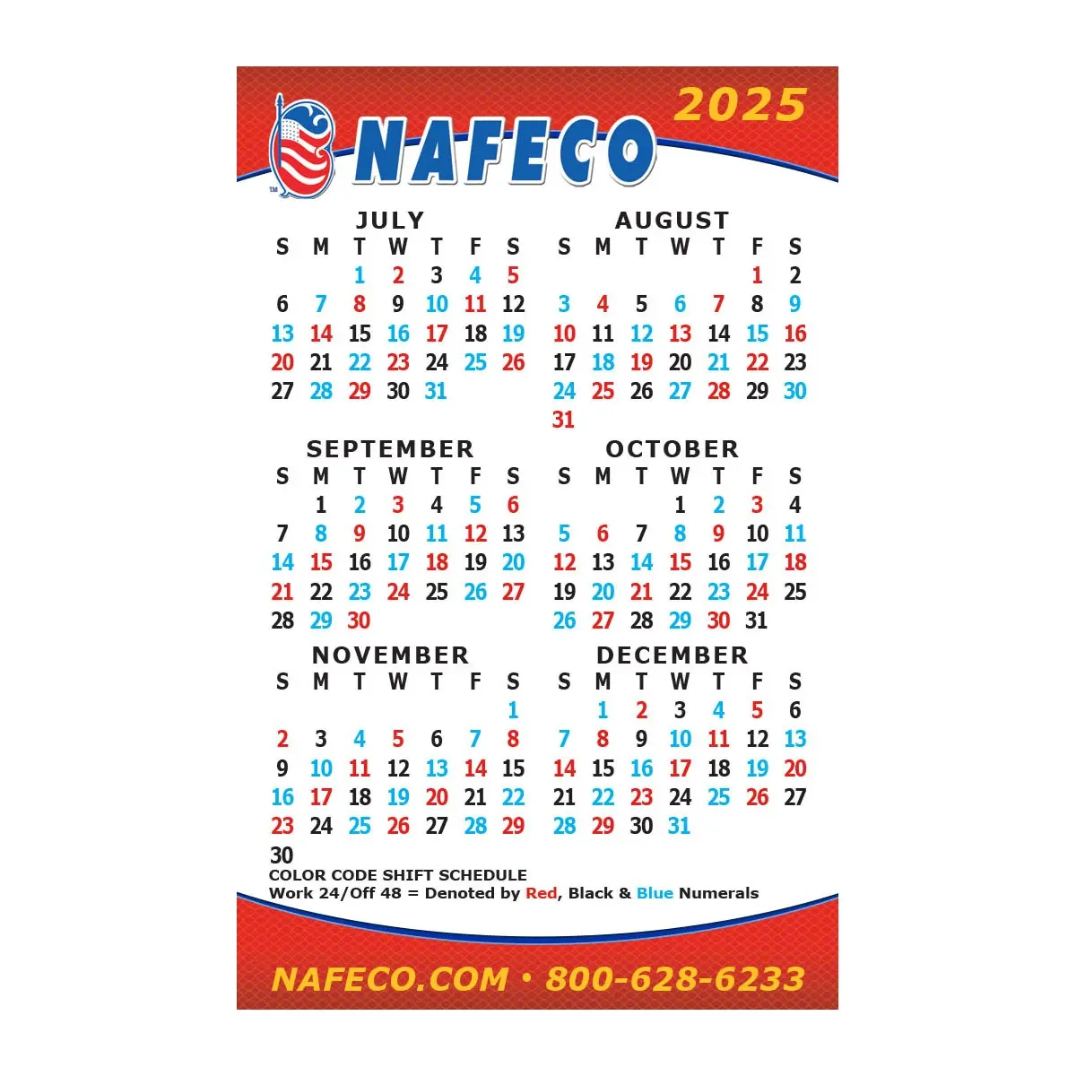 2025 Pocket Shift Calendar 10 Pack, Free Shipping | Nafeco regarding 2025 Shift Calendar Printable