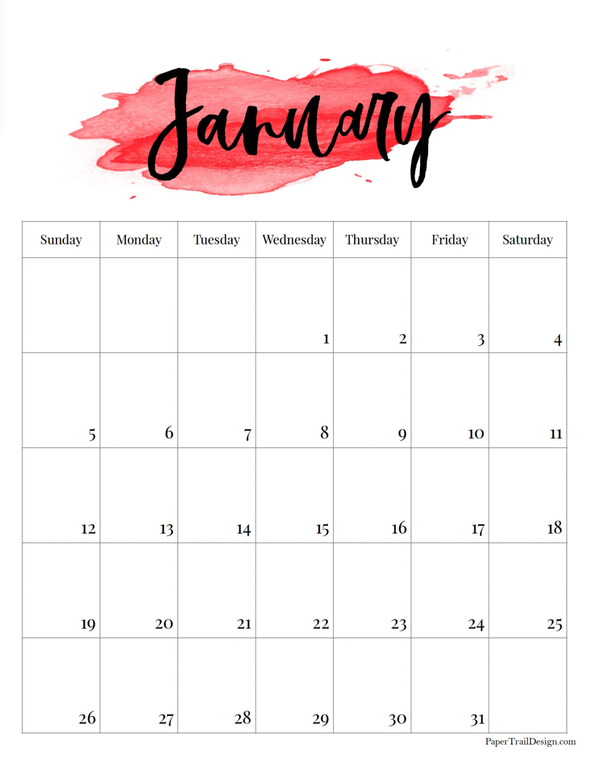 2025 Printable Calendar - Watercolor - Paper Trail Design for Printable Calendar 2025 Decorative