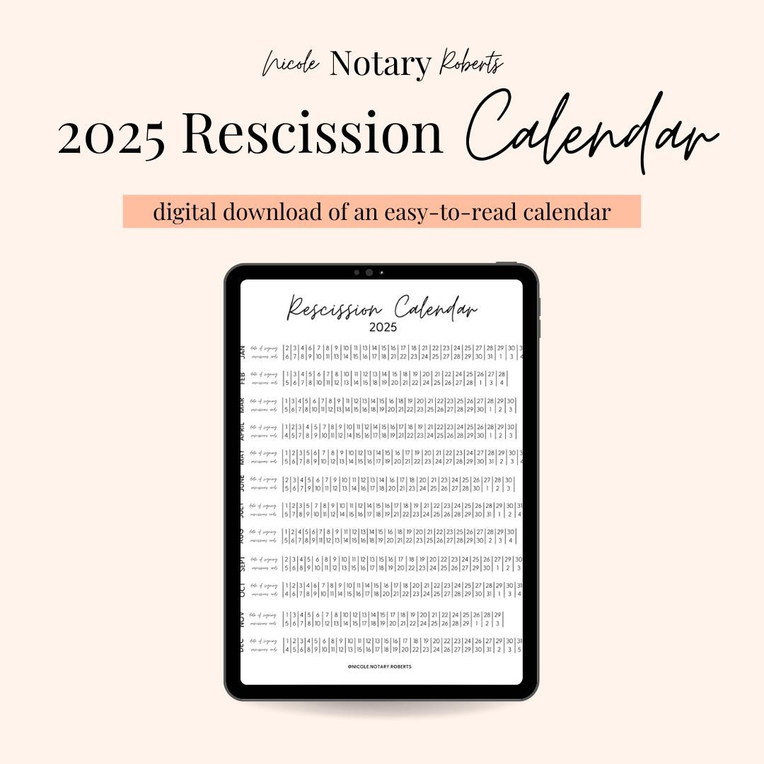2025 Rescission Calendar For Loan Signings! - Etsy throughout 2025 Rescission Calendar Printable