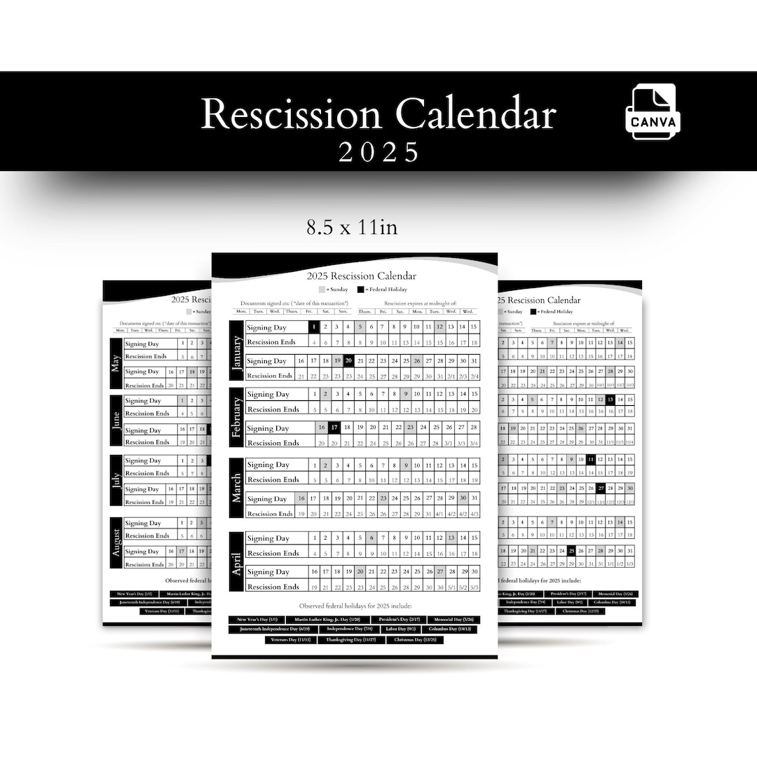 2025 Rescission Calendar | Notary Loan Signing Agent Business Tool with 2025 Rescission Calendar Printable