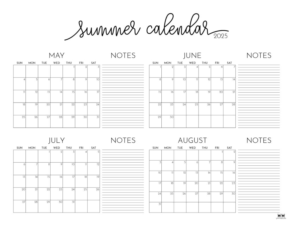 2025 Summer Calendars - 27 Free Printables | Printabulls inside June and July Printable Calendar 2025