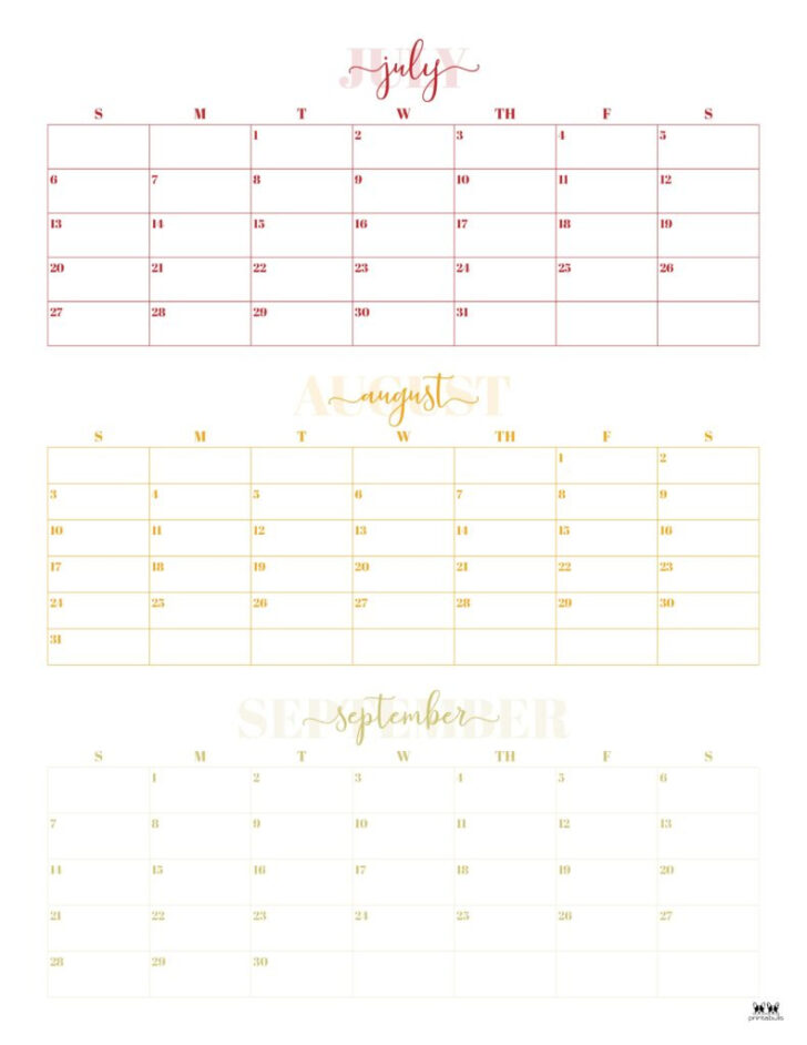 Printable 3 Month Calendar 2025 June July August
