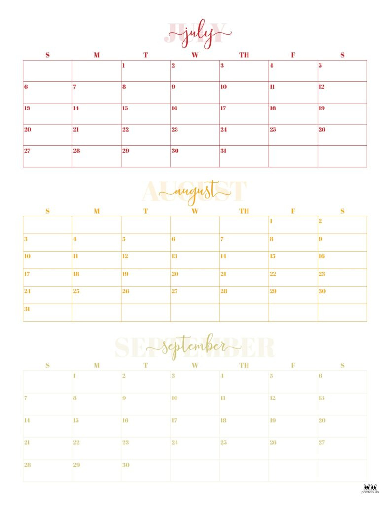 2025 Three Month/Quarterly Calendars - 36 Free Cals | Printabulls for Printable 3 Month Calendar 2025 June July August