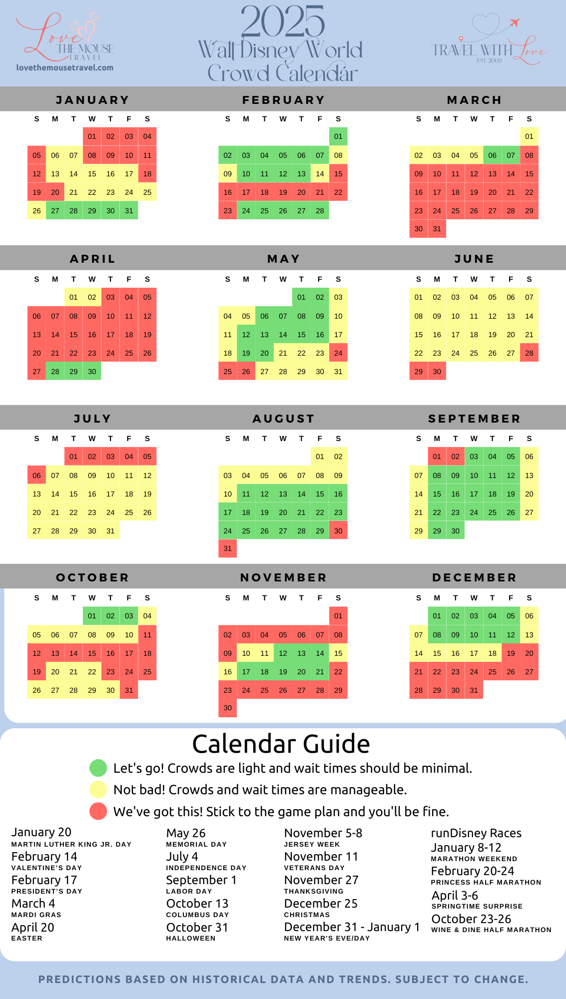2025 Walt Disney World Crowd Calendar | Love The Mouse Travel for Disneyland Crowd Calendar August 2025