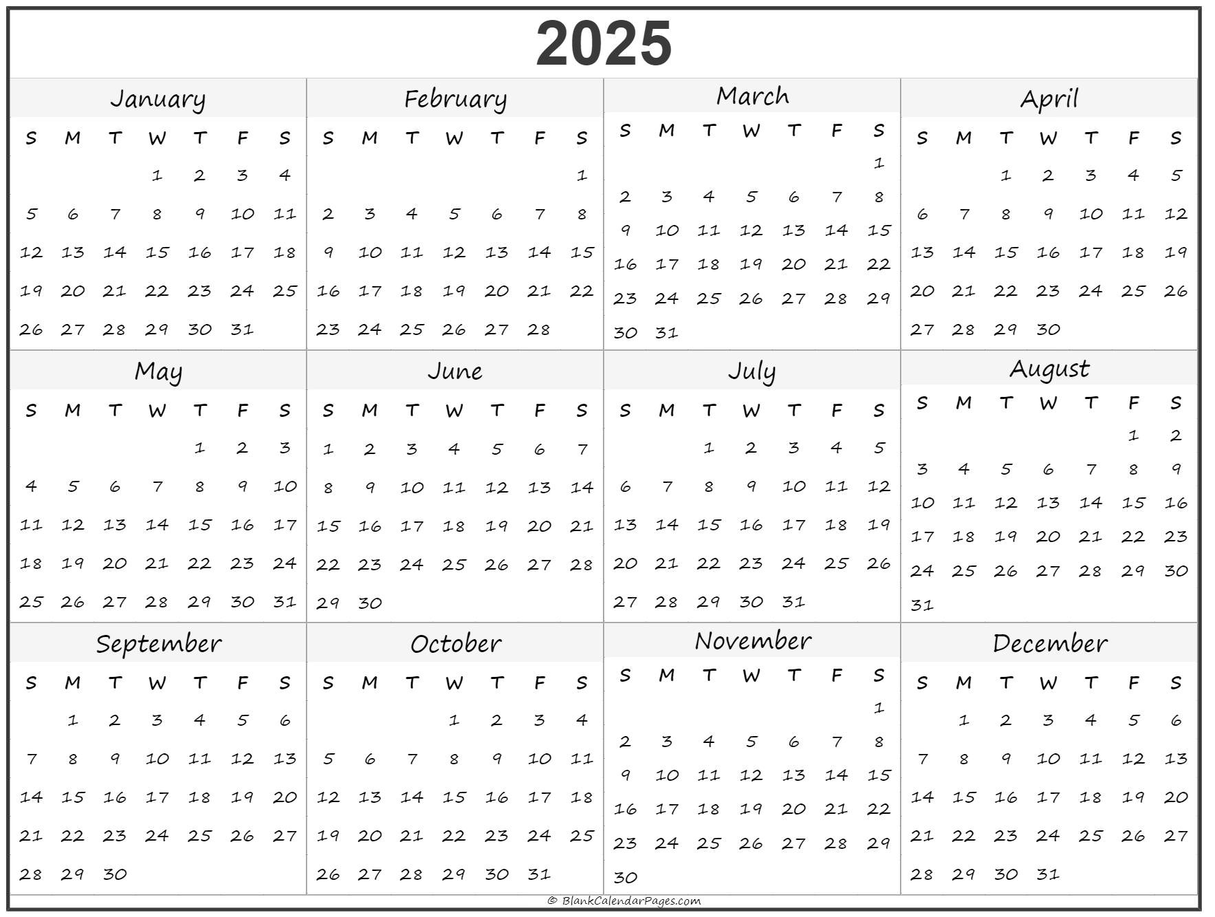 2025 Year Calendar | Yearly Printable in 11 X 17 Printable Calendar 2025