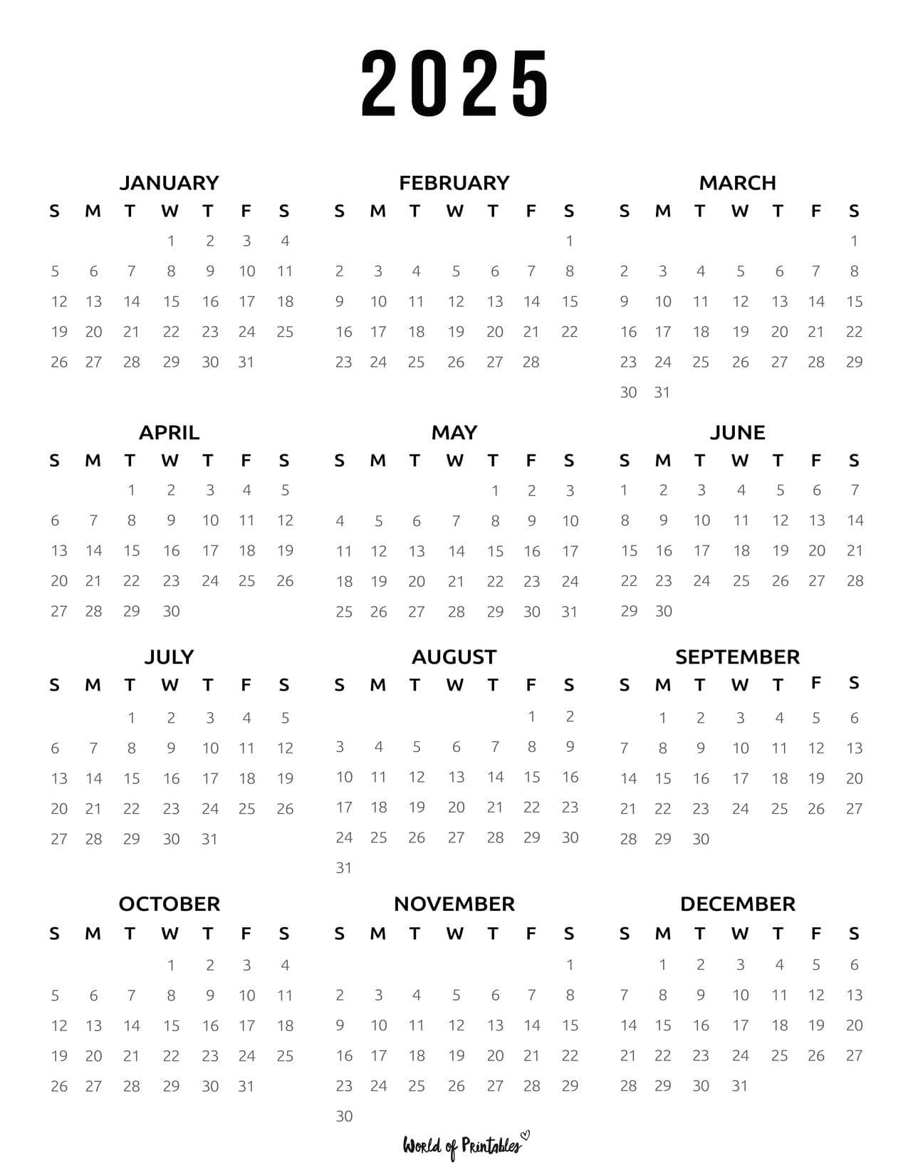 2025 Year Calendars - 70 Best Printables - World Of Printables with Printable Calendar 2025 Black And White