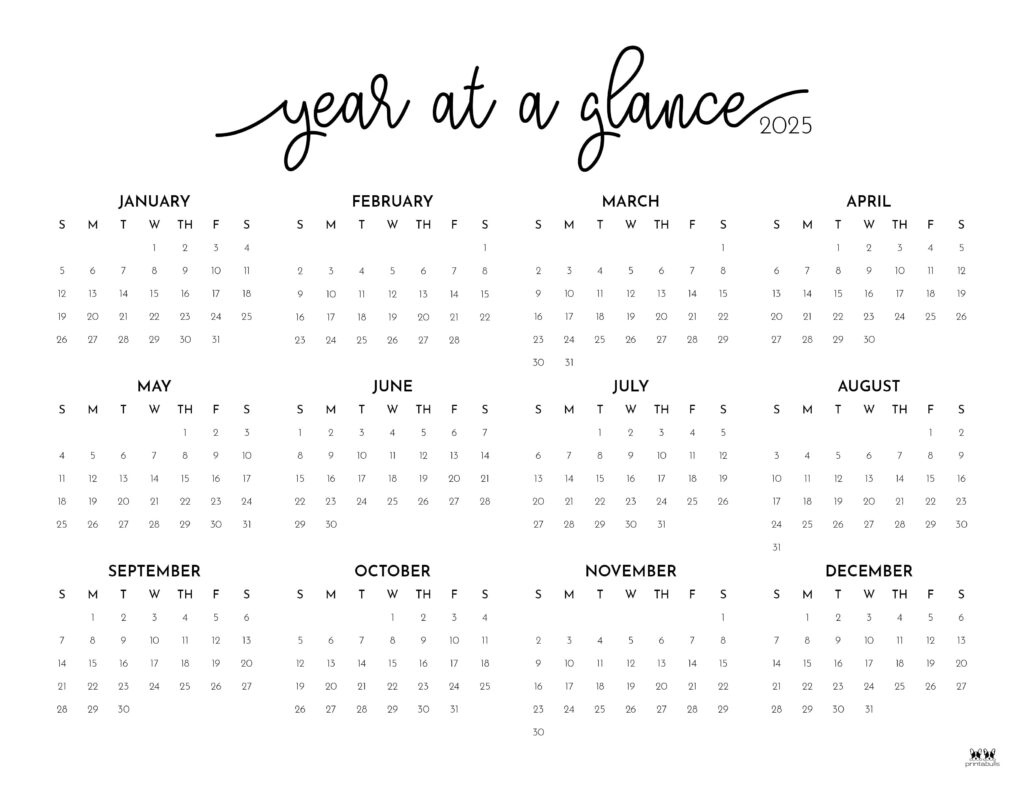 2025 Yearly Calendars - 29 Free Printables | Printabulls in 2025 Month At A Glance Calendar Printable