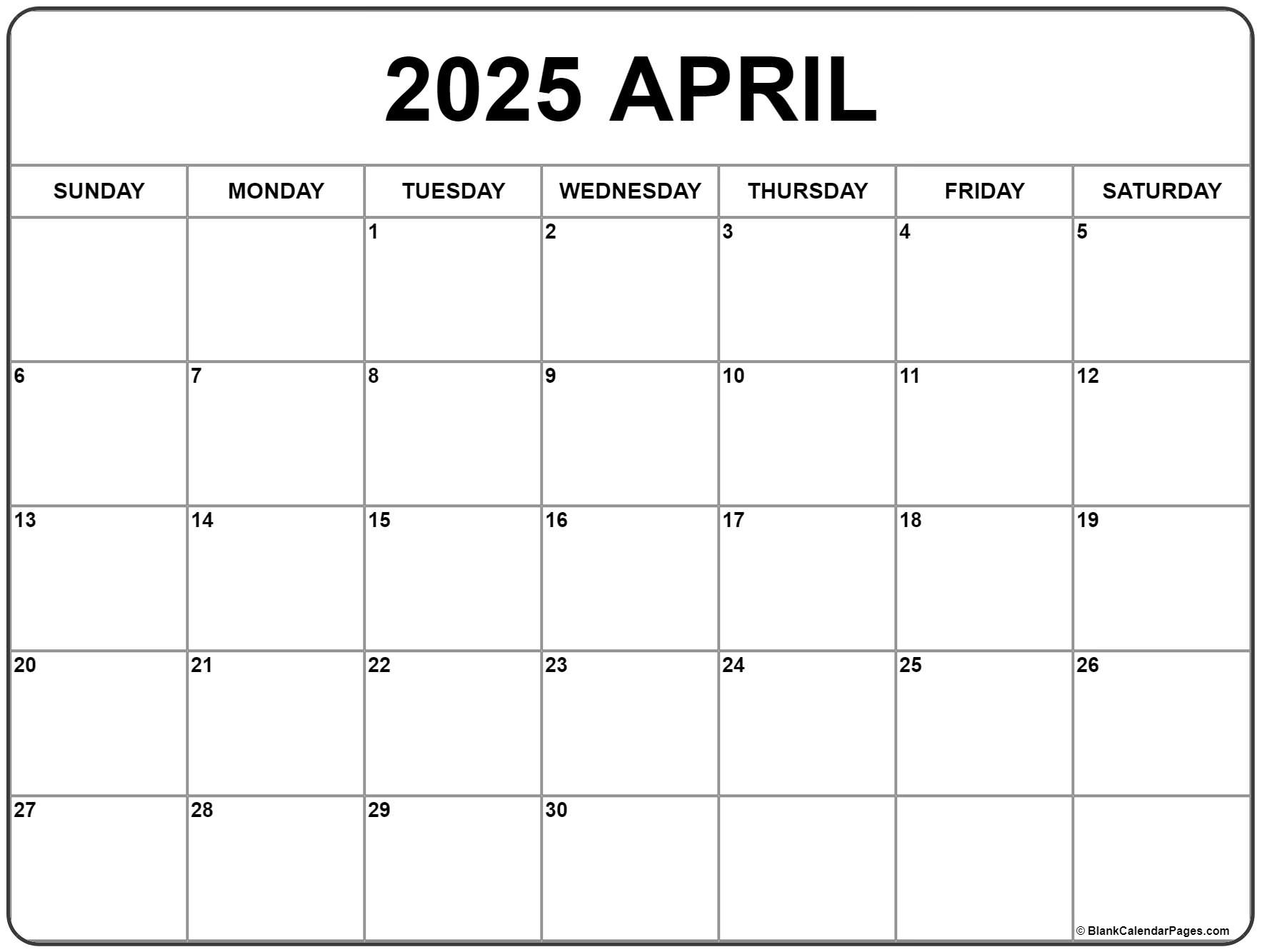 April 2025 Calendar | Free Printable Calendars pertaining to Printable Calendar 2025 April