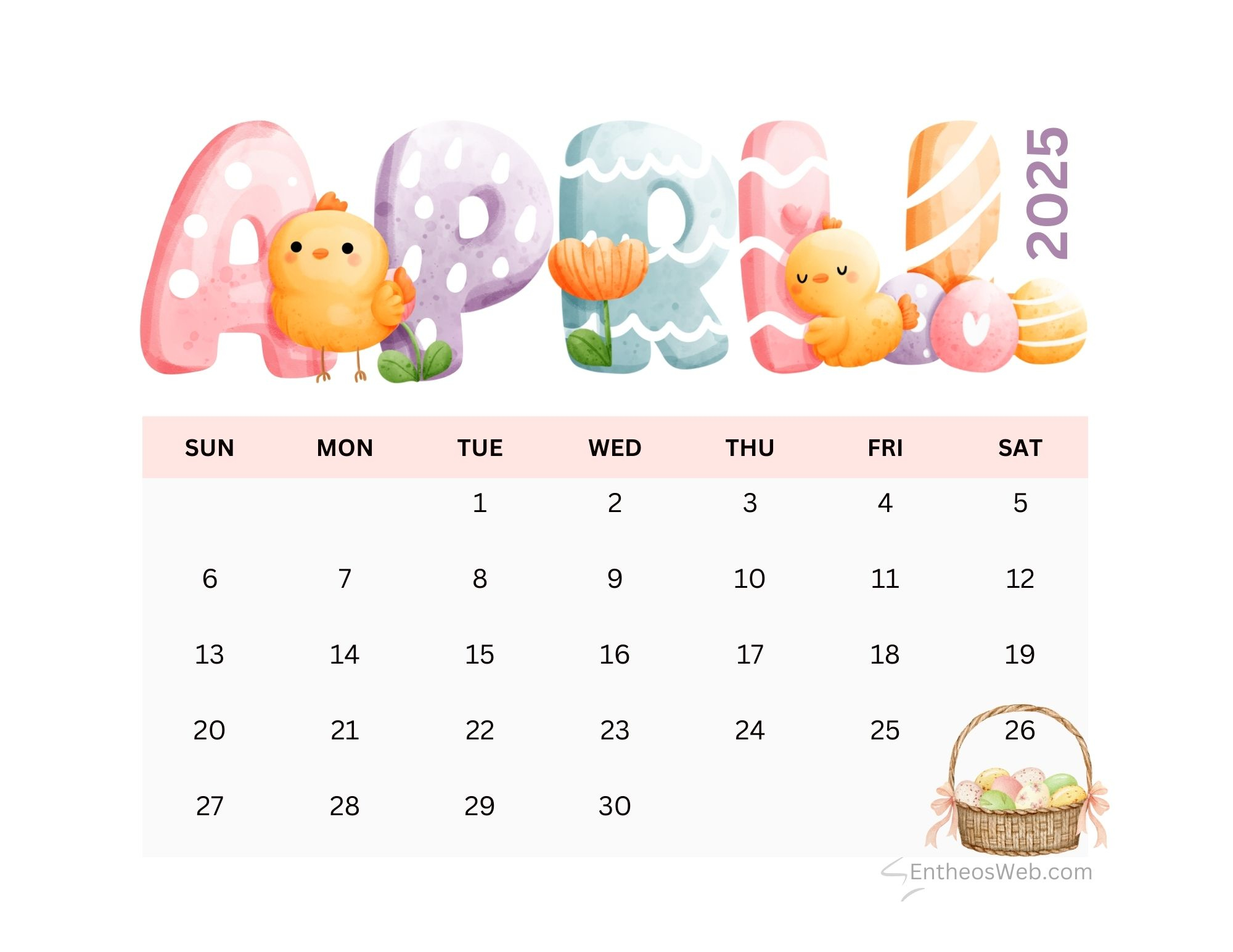 April 2025 Calendar Printables | Entheosweb in Printable Calendar 2025 Free April