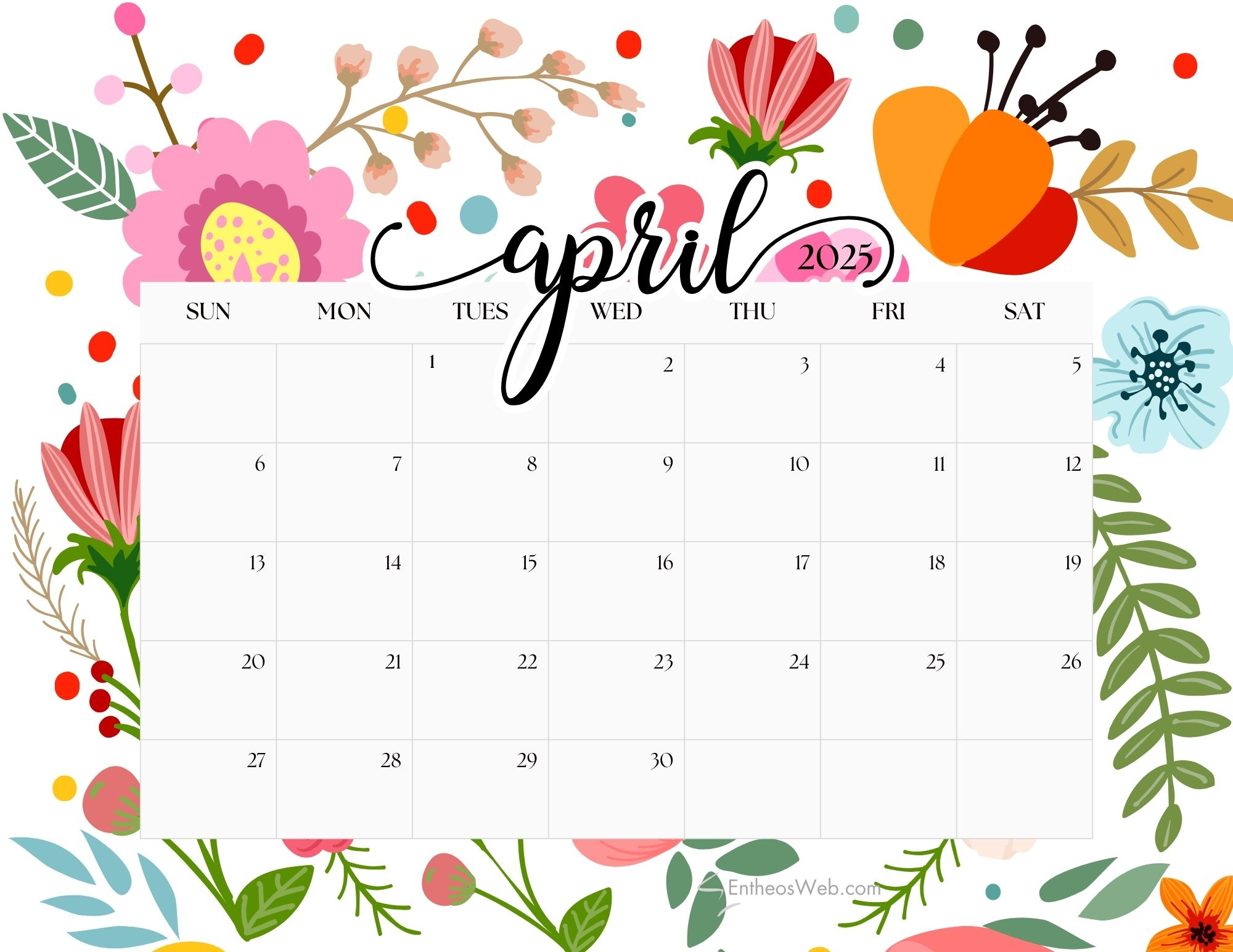 April 2025 Calendar Printables | Entheosweb with Spring 2025 Calendar Printable