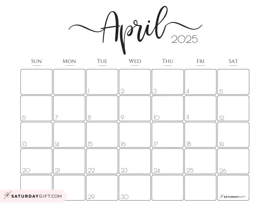 April 2025 Calendars - 23 Cute Free Printable Pdfs | Saturdaygift for Saturday Gift Printable Calendar 2025