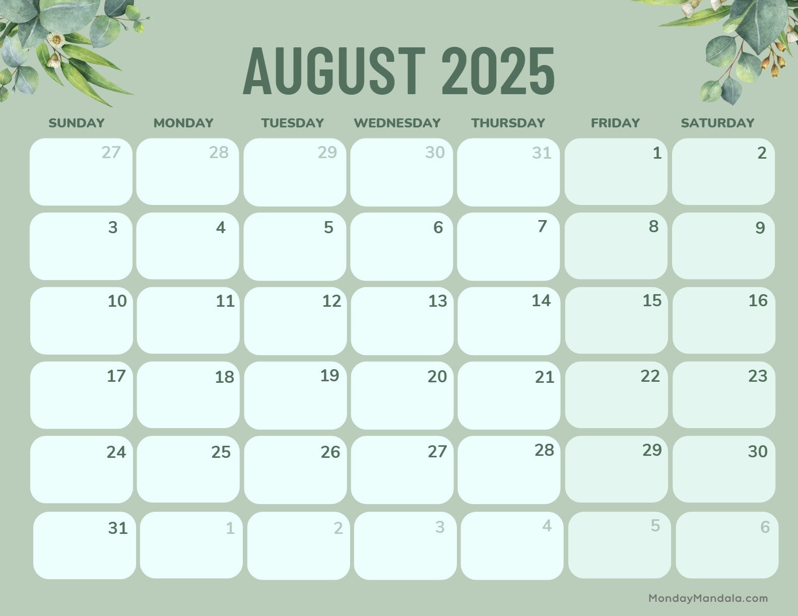 August 2025 Calendar (52 Free Pdf Printables) intended for August 2025 Calendar Printable Landscape